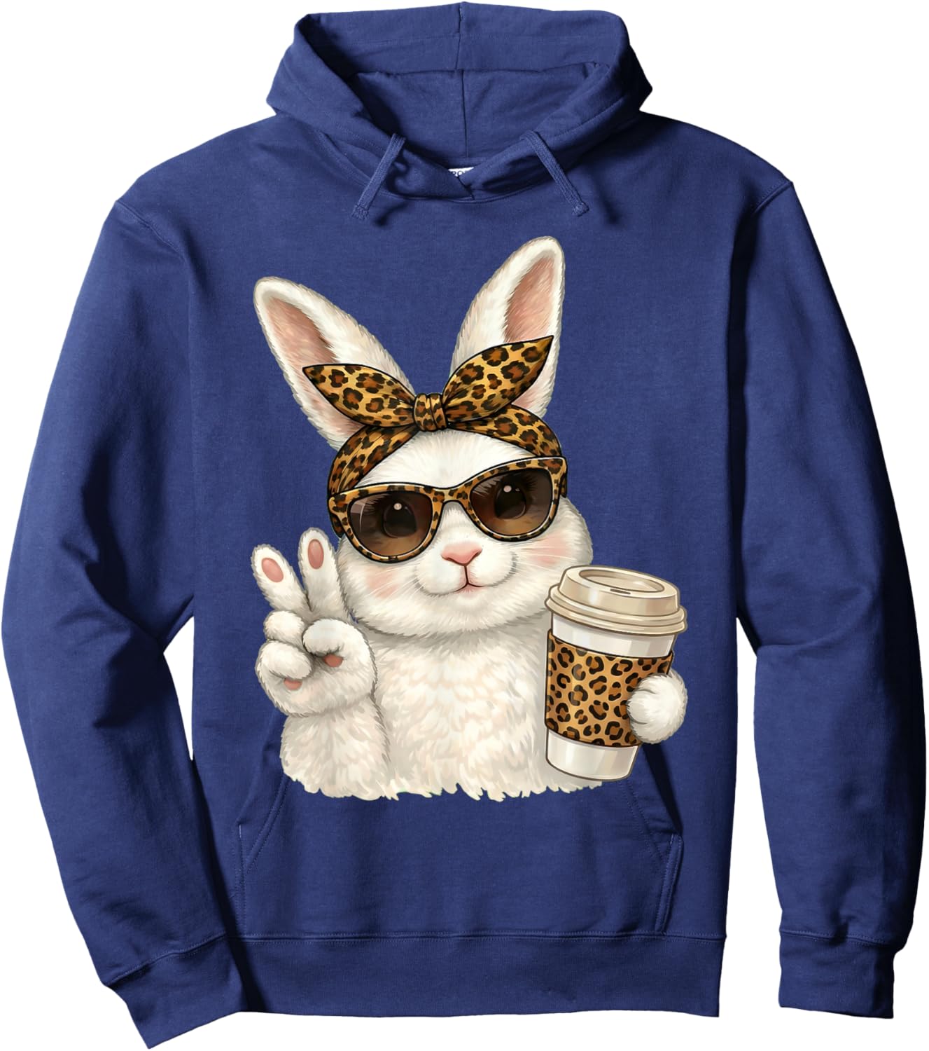 Funny Easter Bunny Face Glasses Bandana Leopard Women Girls Hoodie - Hoodie | Navy