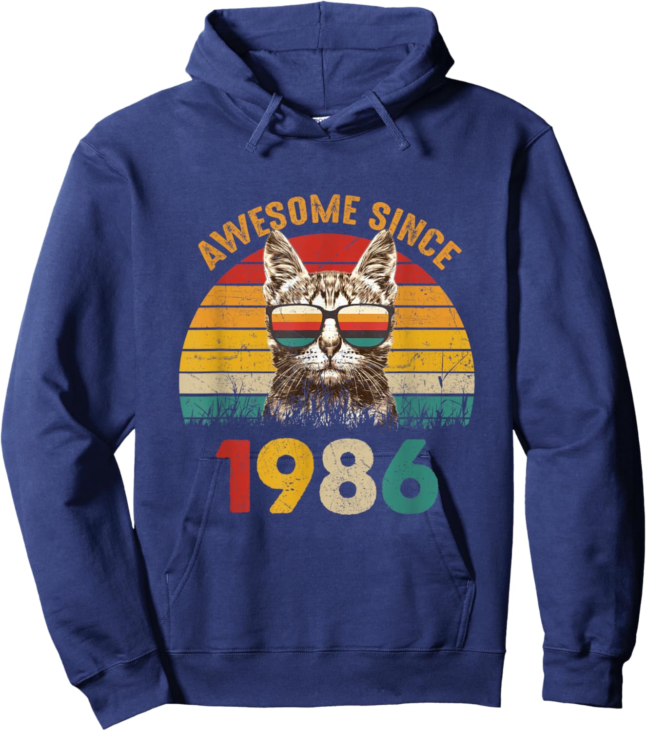 40th Birthday Cat 40 Year Old Vintage Awesome Since 1986 Hoodie - Hoodie | Navy