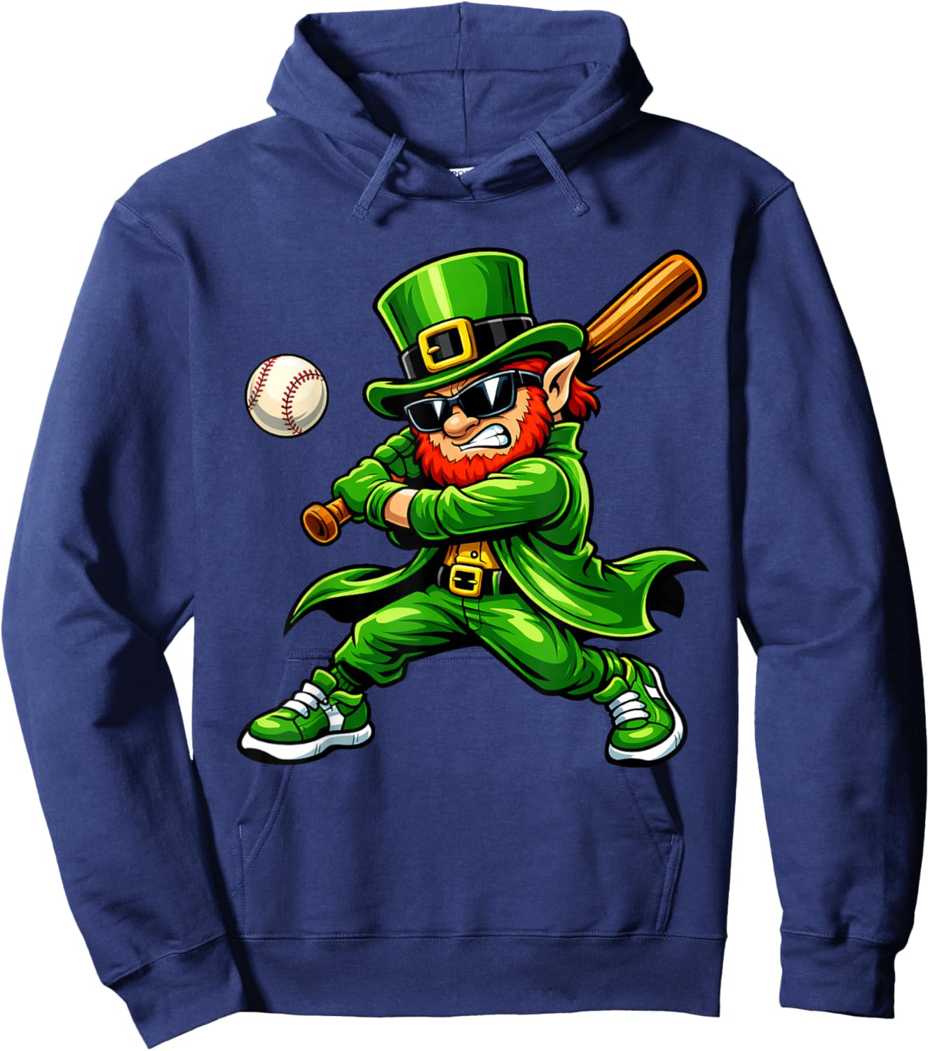 Baseball St Patricks Day Boys Kids Sport Leprechaun Shamrock Hoodie - Hoodie | Navy