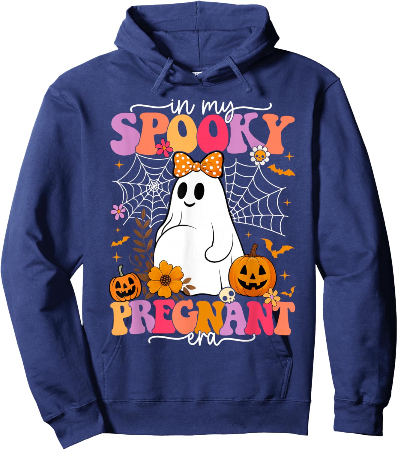 in My Spooky Pregnant Era Ghost Halloween Pregnant Mom Women Hoodie - Hoodie | Navy