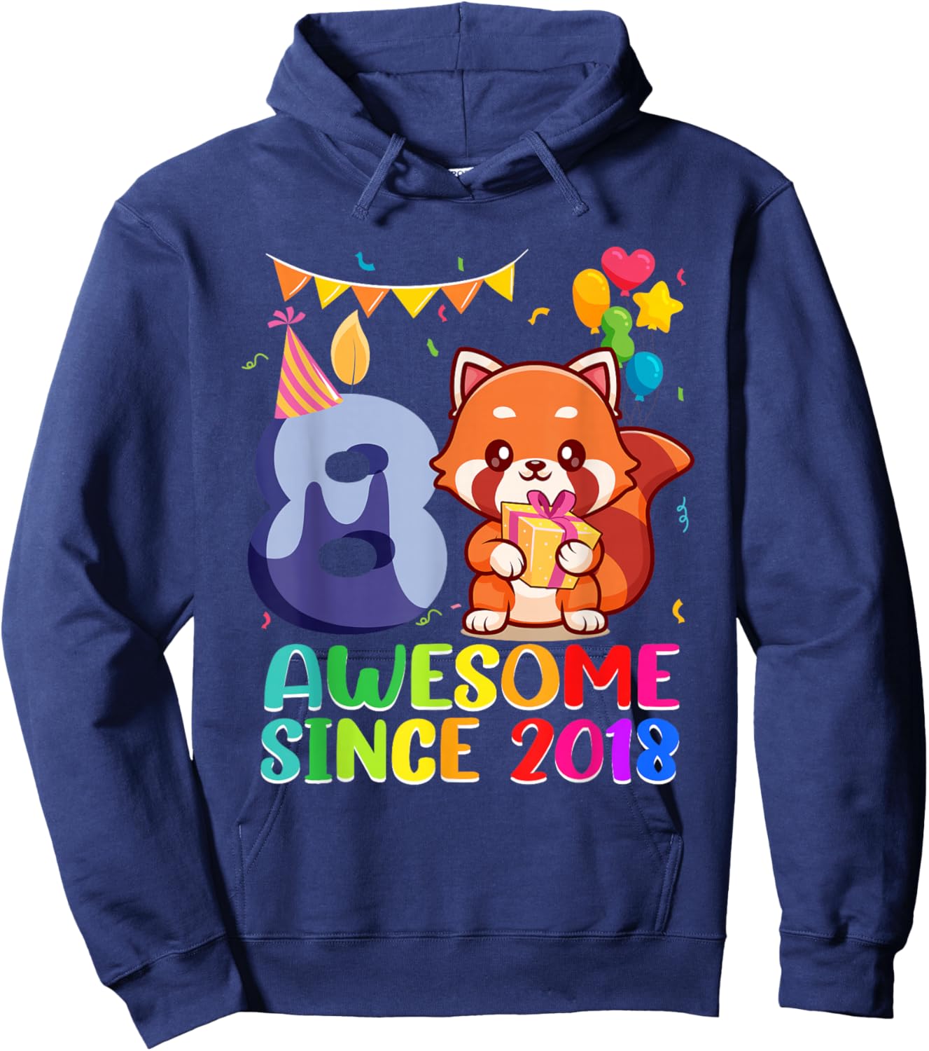 8th Birthday Red Panda Awesome Since 2018 8 Year Old Hoodie - Hoodie | Navy