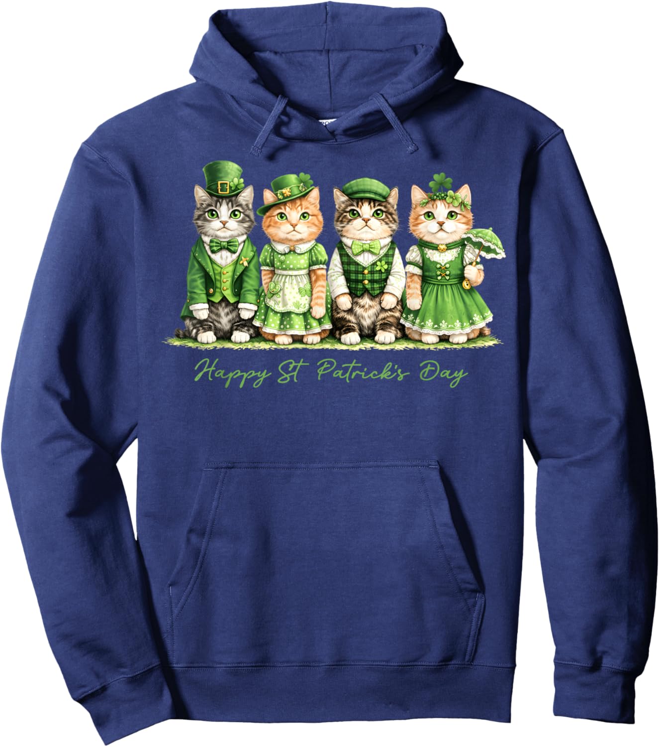Happy St Patricks Day Cats Saint Catricks Men Women Kid Hoodie - Hoodie | Navy