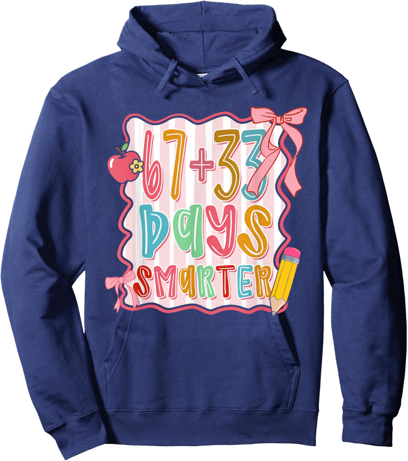 Preppy 67 33 Days Smarter Coquette Bow Six Seven Meme Girls Hoodie - Hoodie | Navy