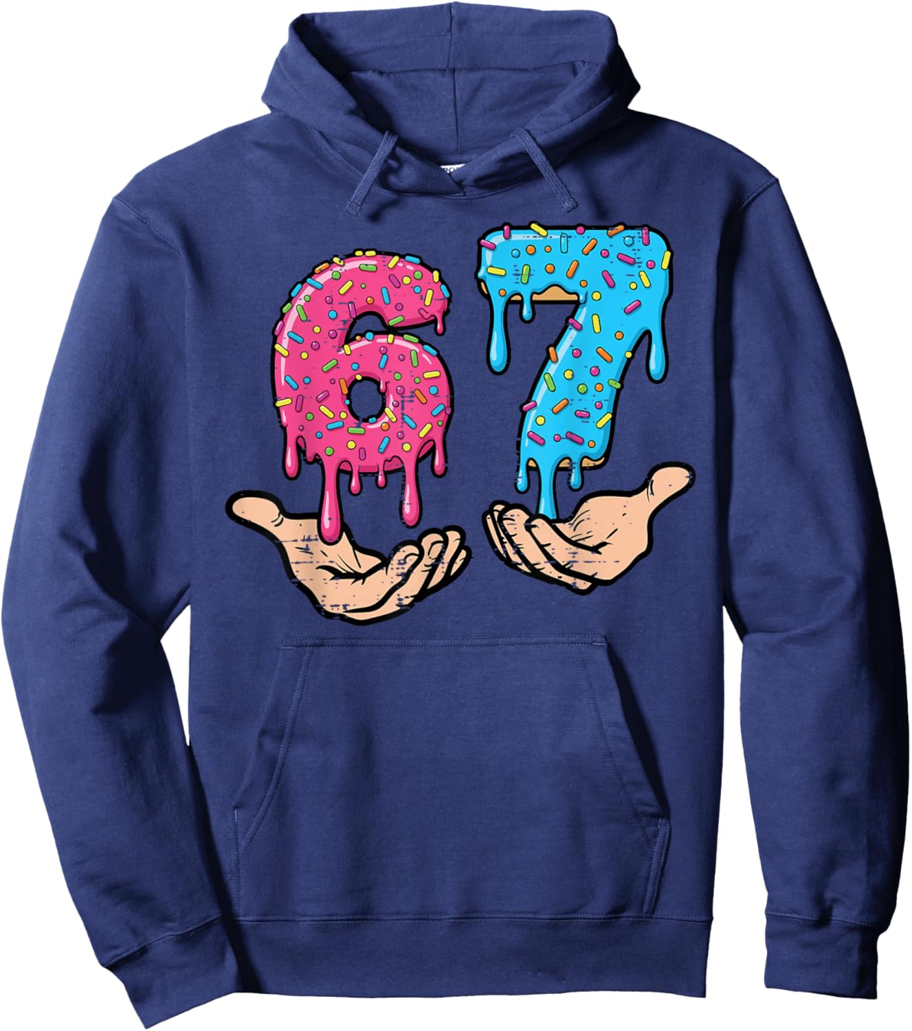 6 7 Meme Hands Drip Funny 67 Gen Alpha Slang Kids Boys Youth Hoodie - Hoodie | Navy