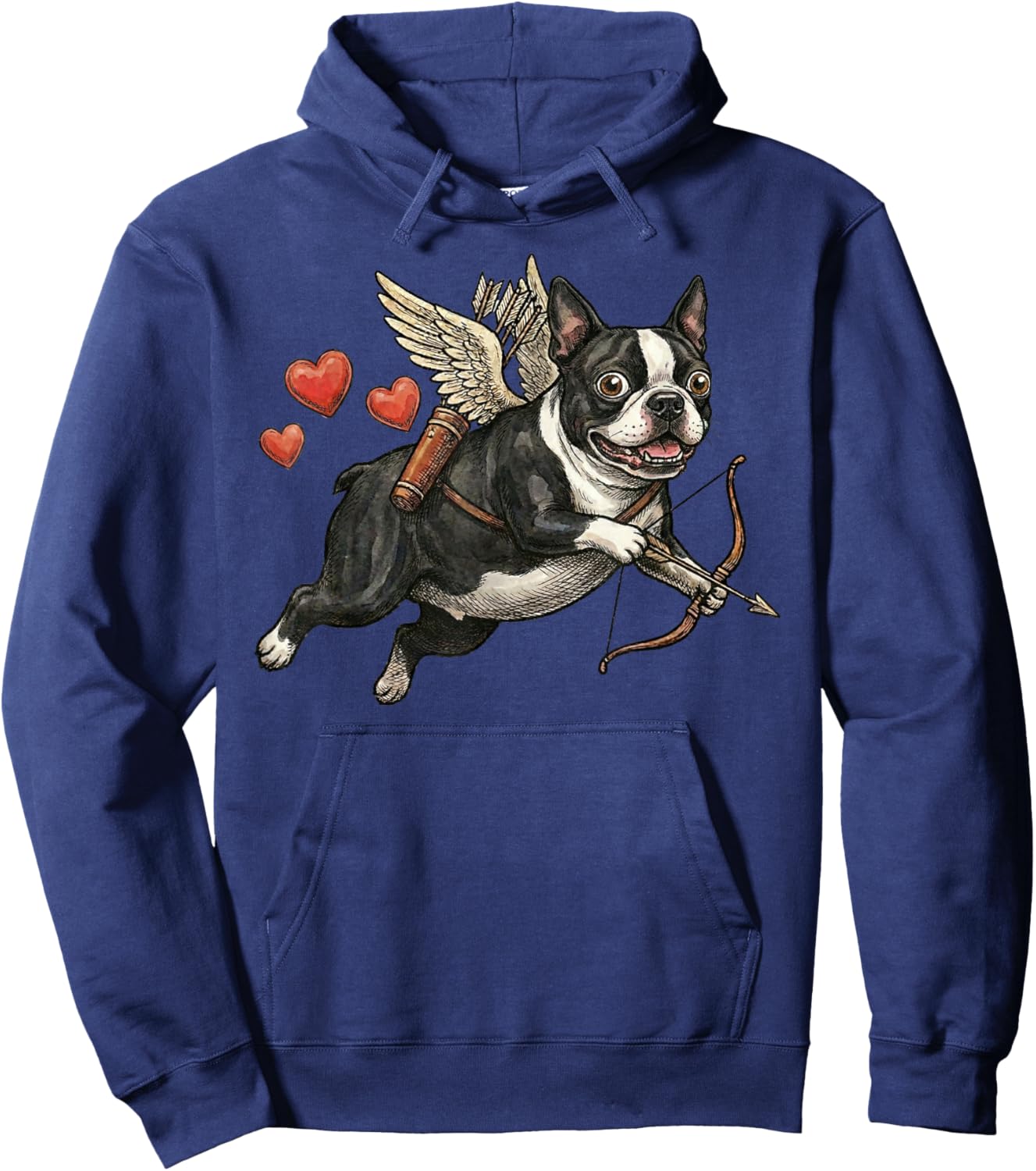 Boston Terrier Cupid Dog Valentine Love Hearts Bow Arrow Hoodie - Hoodie | Navy