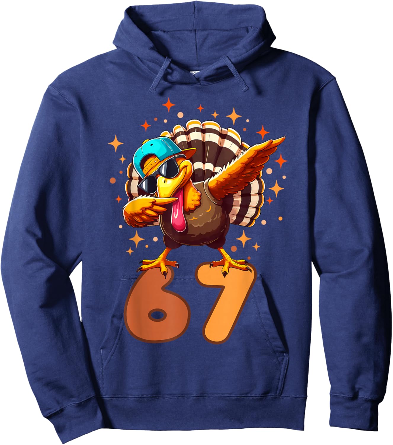 Funny Turkey Dab 67 Six Seven Thanksgiving Meme Brainrot Hoodie - Hoodie | Navy