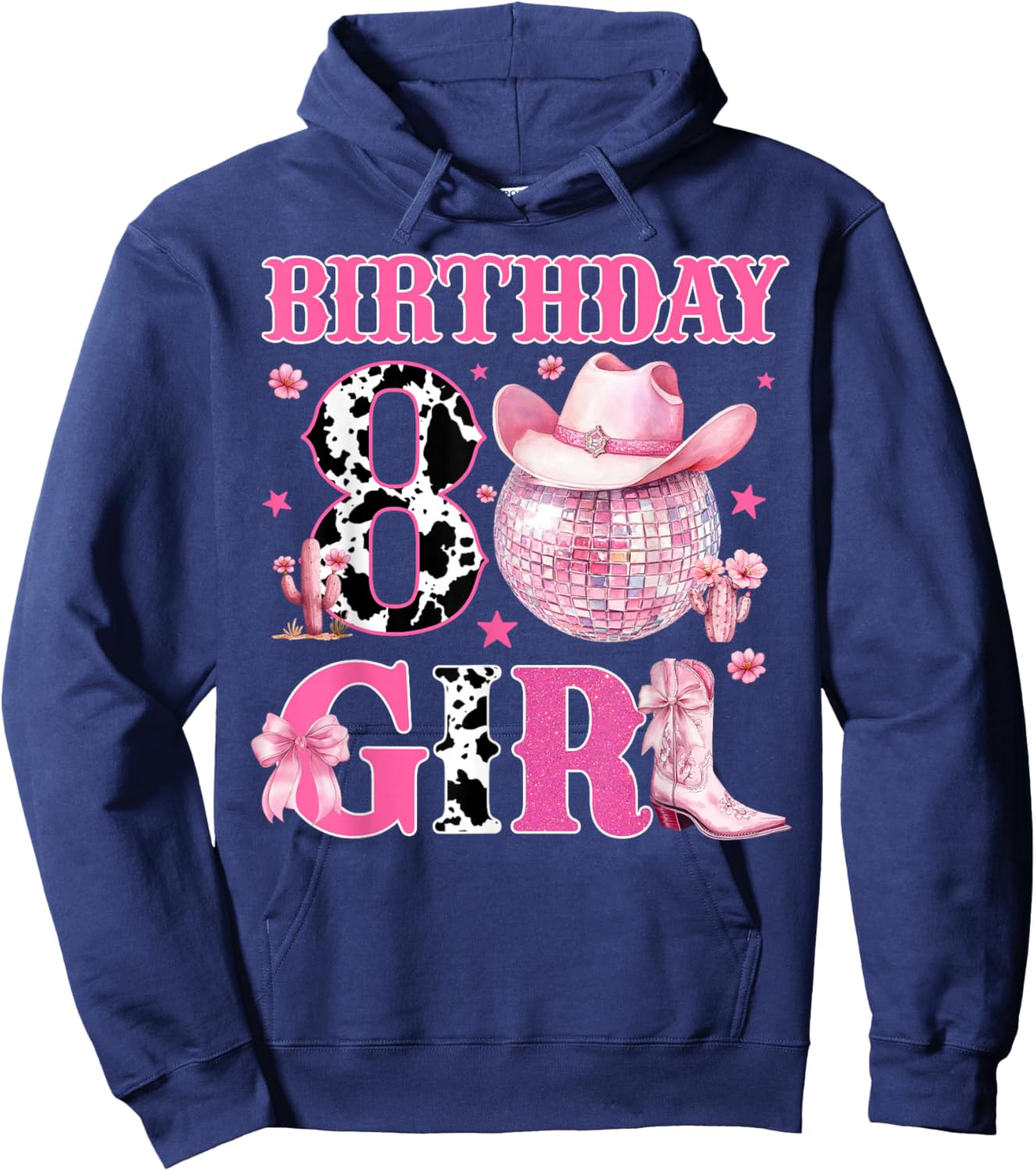 Cowgirl Birthday Girl Western 8 Year Old Bday Party Pink Hoodie - Hoodie | Navy