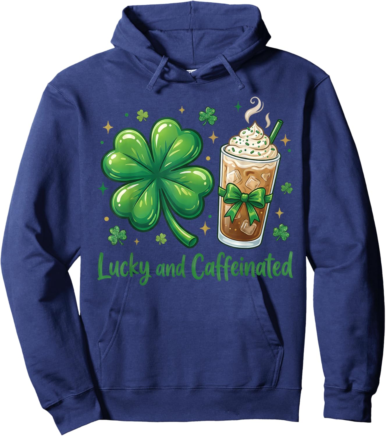 Lucky and Caffeinated St Patrick's Day Shamrock Coffee Hoodie - Hoodie | Navy