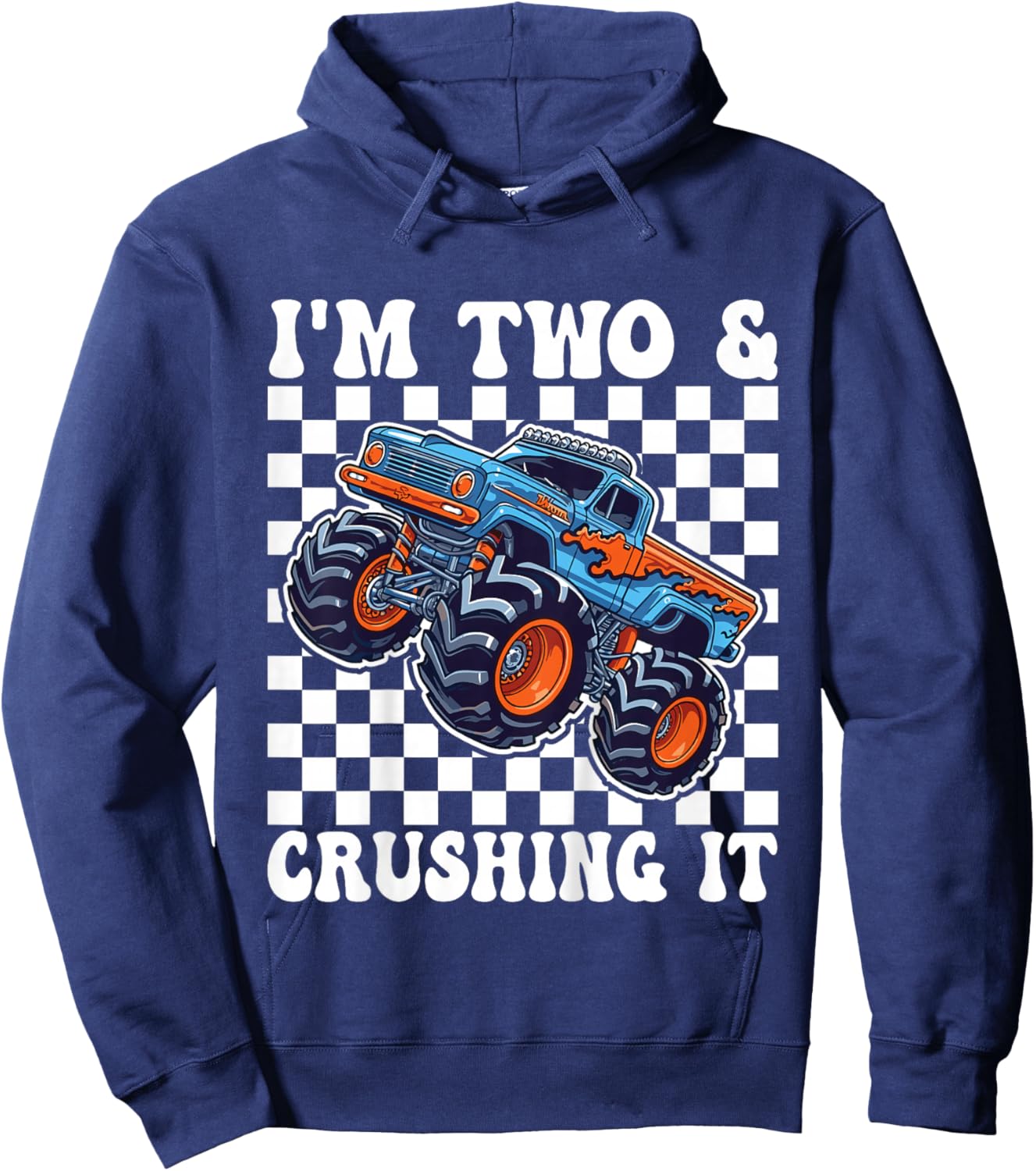 Birthday Monster Truck 2 Year Old Boys 2nd Birthday Party Hoodie - Hoodie | Navy