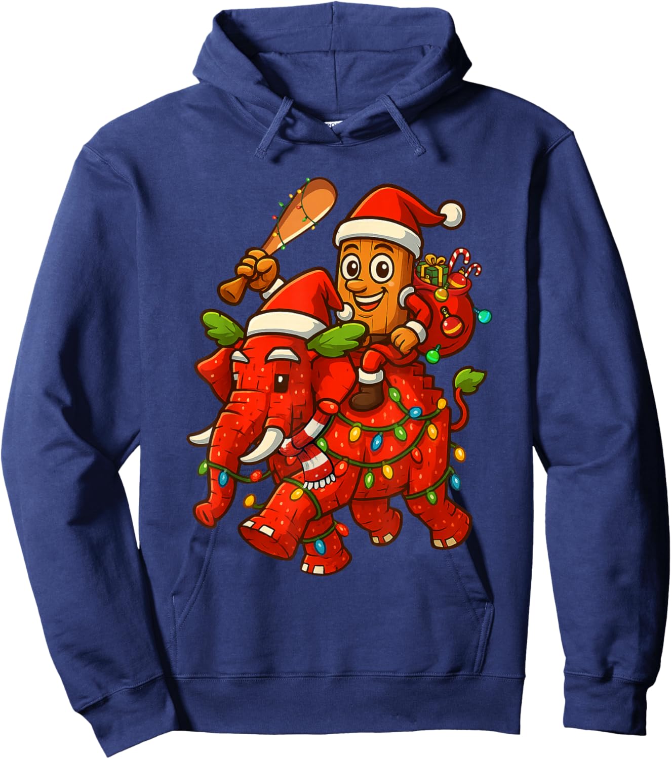 Tung Tung Sahur Riding Elephant Christmas Italian Brainrot Hoodie - Hoodie | Navy