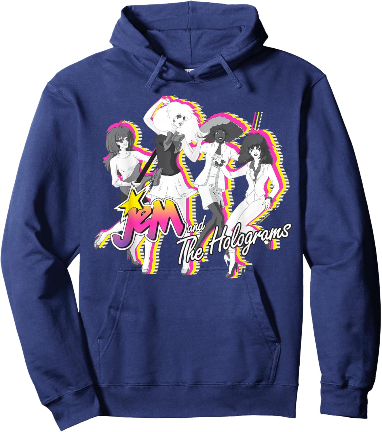 Jem and The Holograms Full Band Colorful Layered Silhouettes Hoodie - Hoodie | Navy