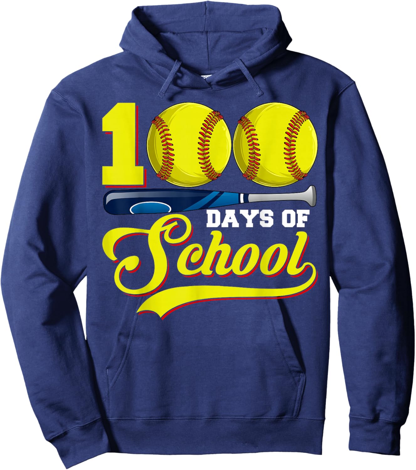 100 Days of School Softball Happy 100th Day of School Boys Hoodie - Hoodie | Navy