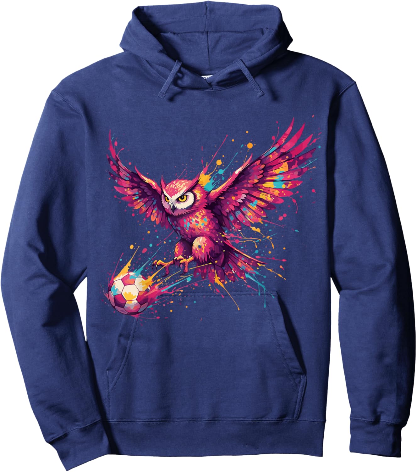 Soccer Player Owl Art Paint Splatter Hoodie - Hoodie | Navy