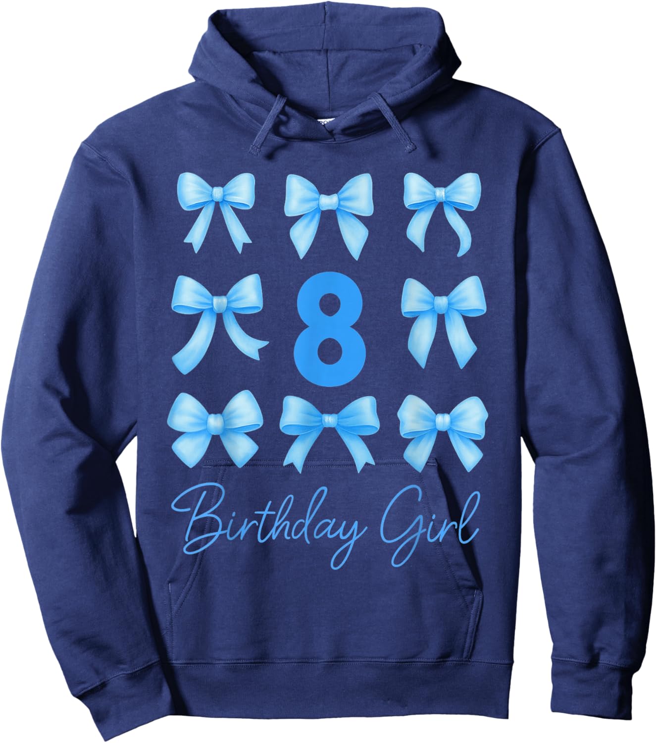 8 Year Old Aesthetic Girl Birthday Blue Coquette Bow Hoodie - Hoodie | Navy
