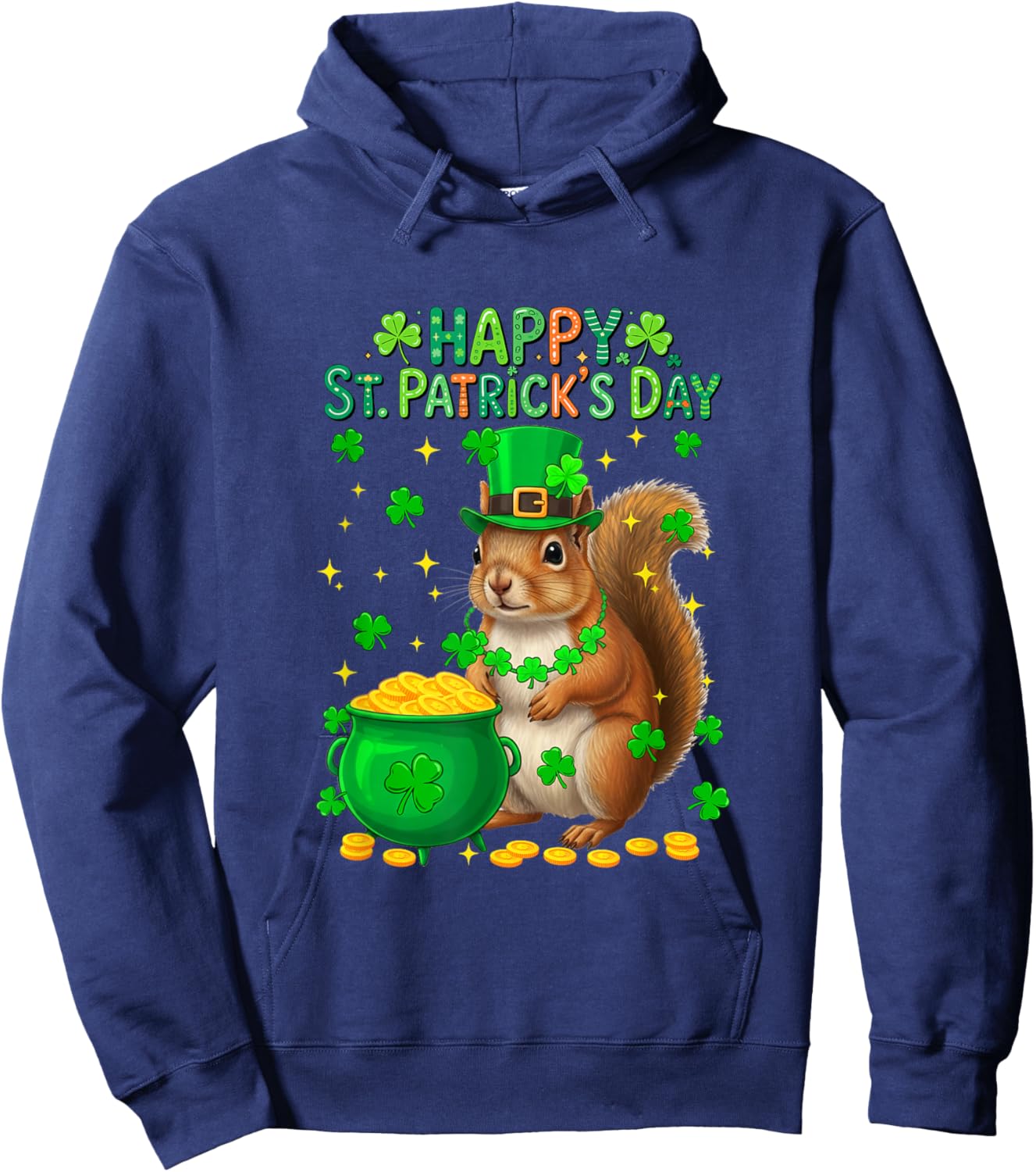 Happy St. Patrick's Day Squirrel Shamrocks Coins Lover Kids Hoodie - Hoodie | Navy