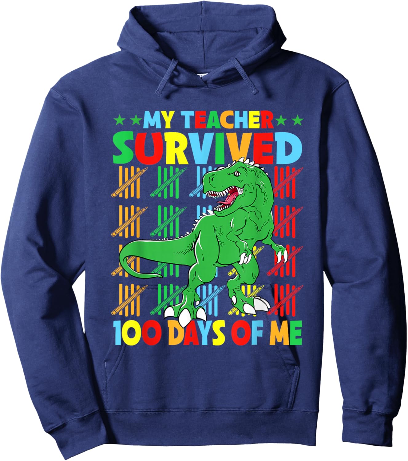 100th Day of School My Teacher Survived Dinosaur Boys Dino Hoodie - Hoodie | Navy