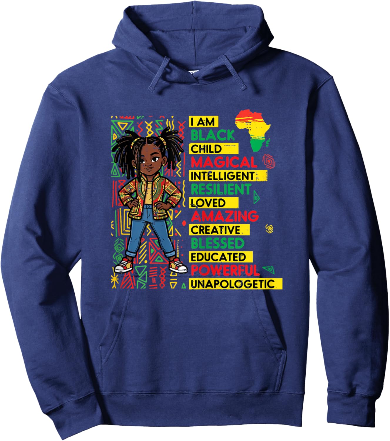 I Am Black Child Magical Intelligent African Girl Girls Kids Hoodie - Hoodie | Navy