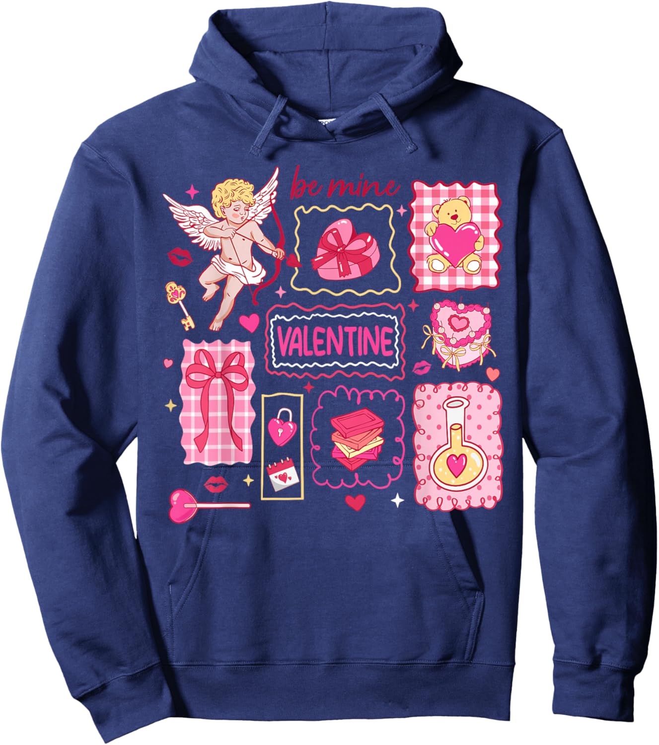 Preppy Valentine Be Mine Cute Coquette Bow Girl Women Kid Hoodie - Hoodie | Navy
