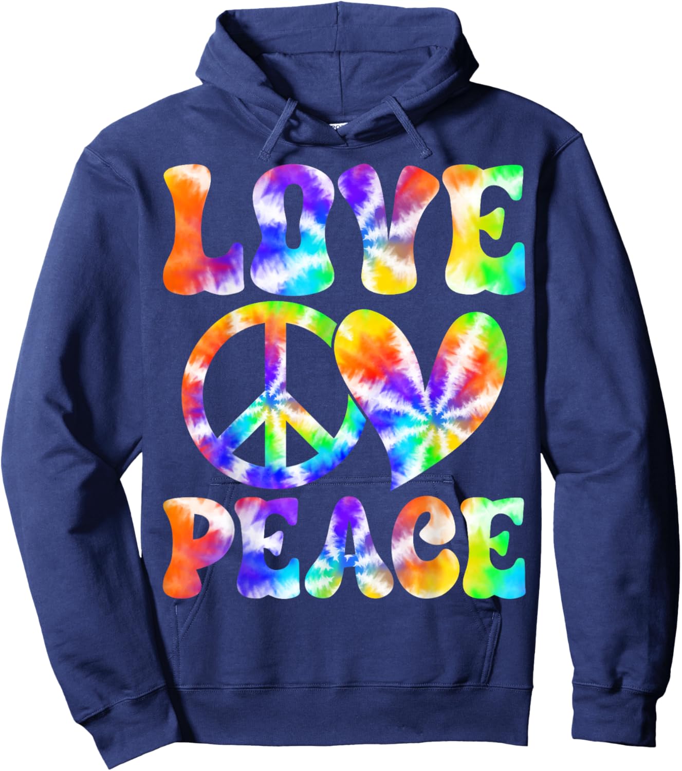 Valentine's Day Love Peace Heart Tie Dye Couple Hoodie - Hoodie | Navy