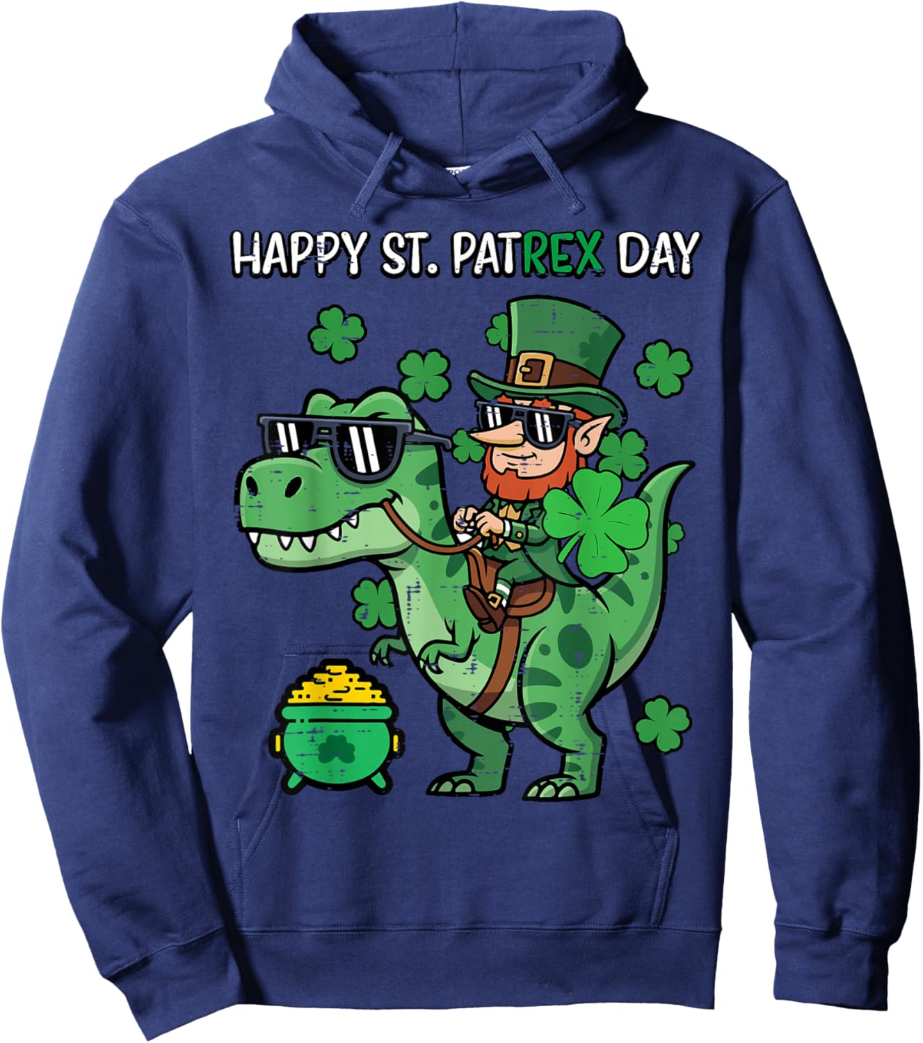 Happy St Patricks Pat Trex Day Dino Saint Pattys Boys Kids Hoodie - Hoodie | Navy