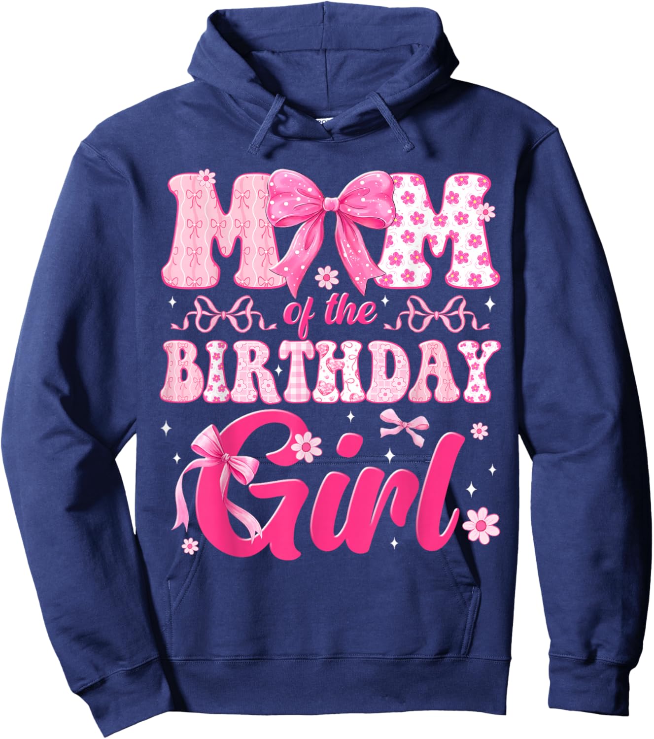 Mom of The Birthday Girl Family Pink Bow Family Party Hoodie - Hoodie | Navy