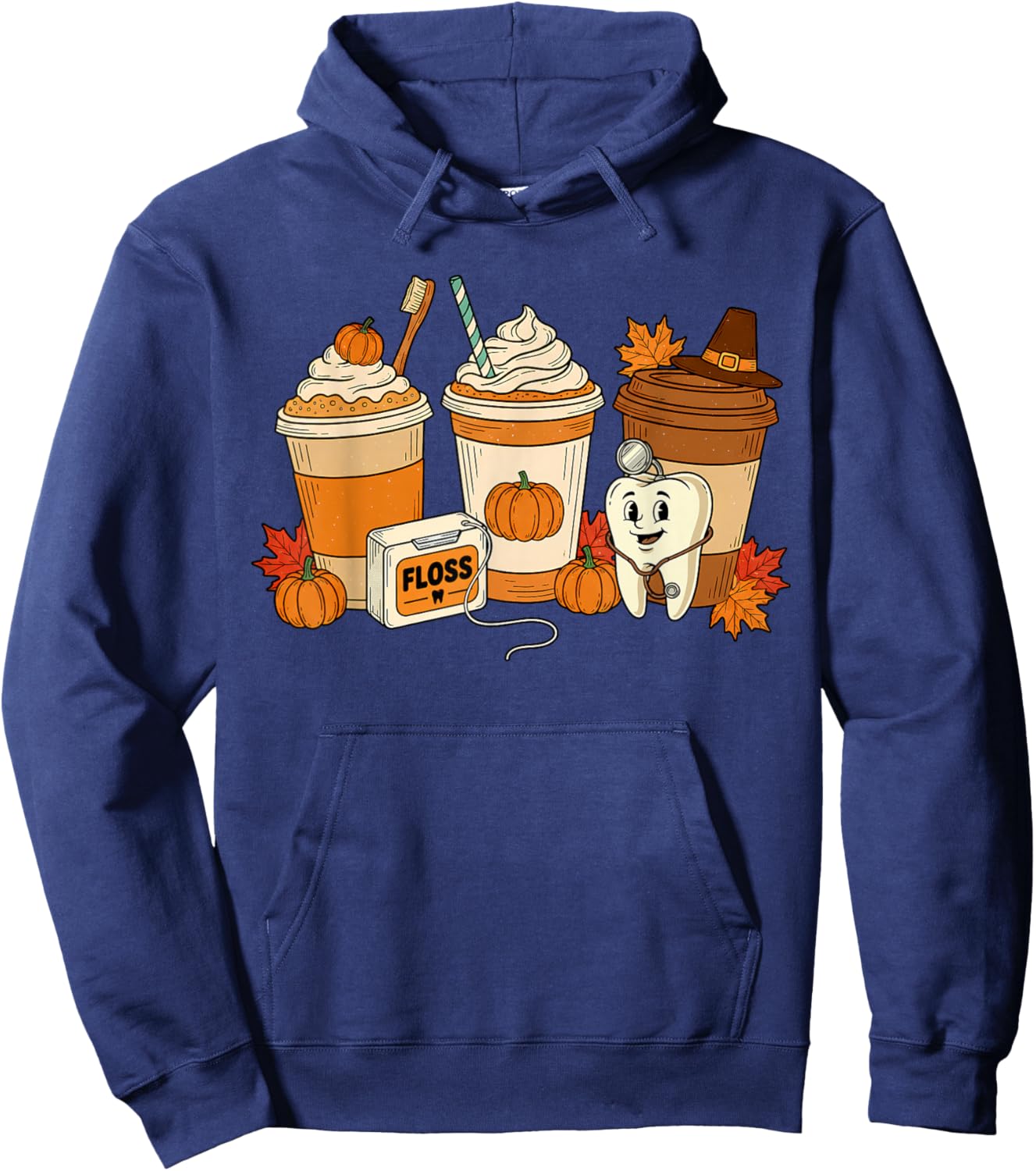 Pumpkin Spice Coffee Dental Tooth Fall Thanksgiving Autumn Hoodie - Hoodie | Navy