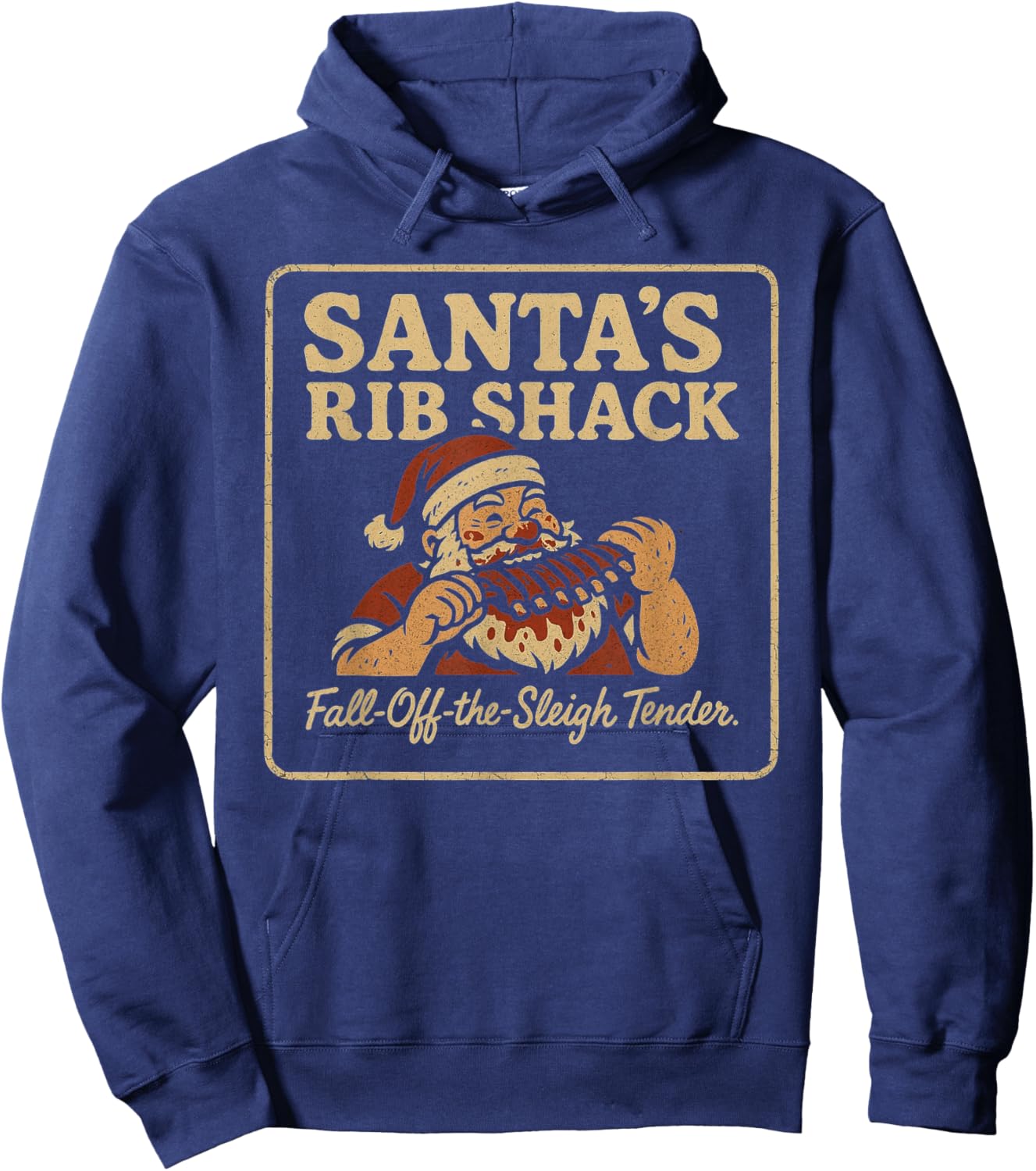 Santa’s Rib Shack BBQ Retro Holiday Design Hoodie - Hoodie | Navy