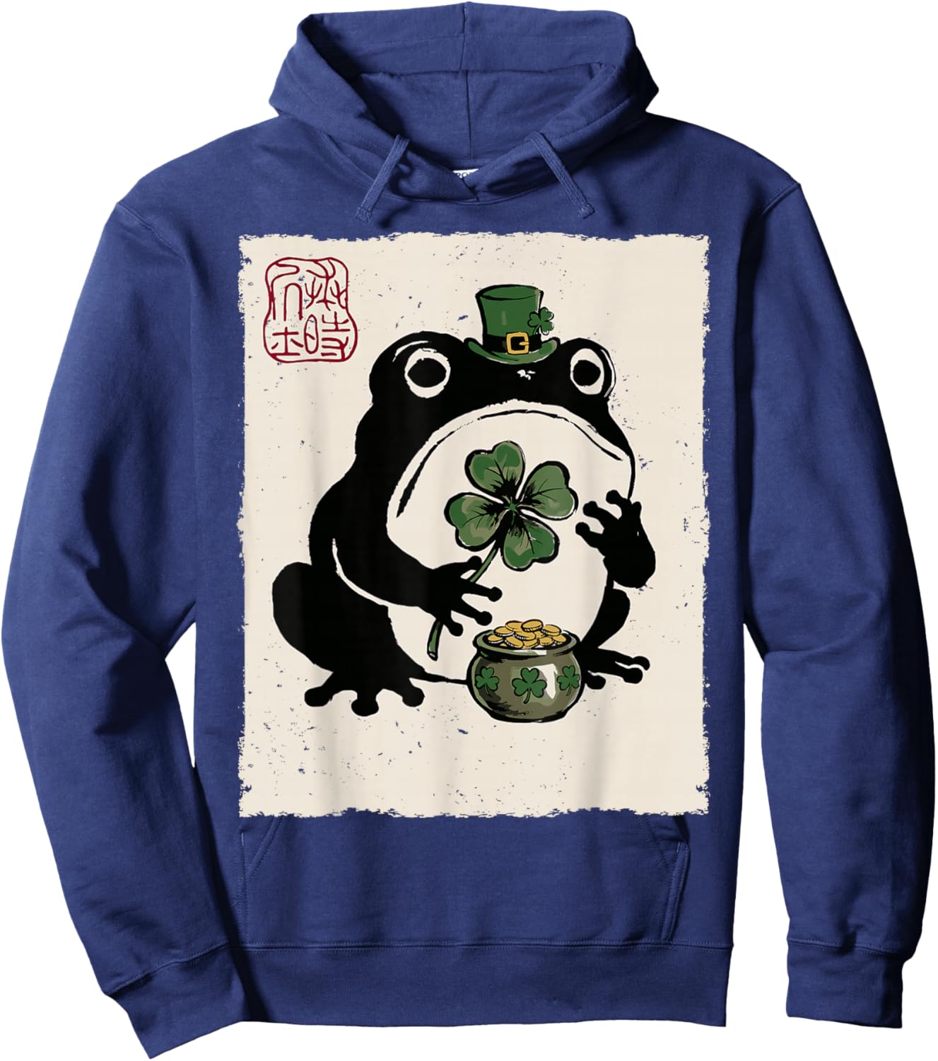 Grumpy Frog Funny St. Patricks Day Cloverleaf Anime Japanese Hoodie - Hoodie | Navy