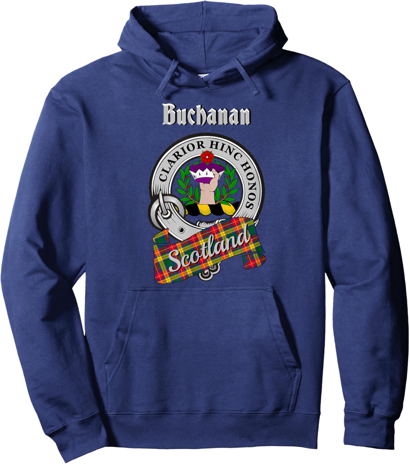 Buchanan Scottish Clan Badge & Tartan Hoodie - Hoodie | Navy