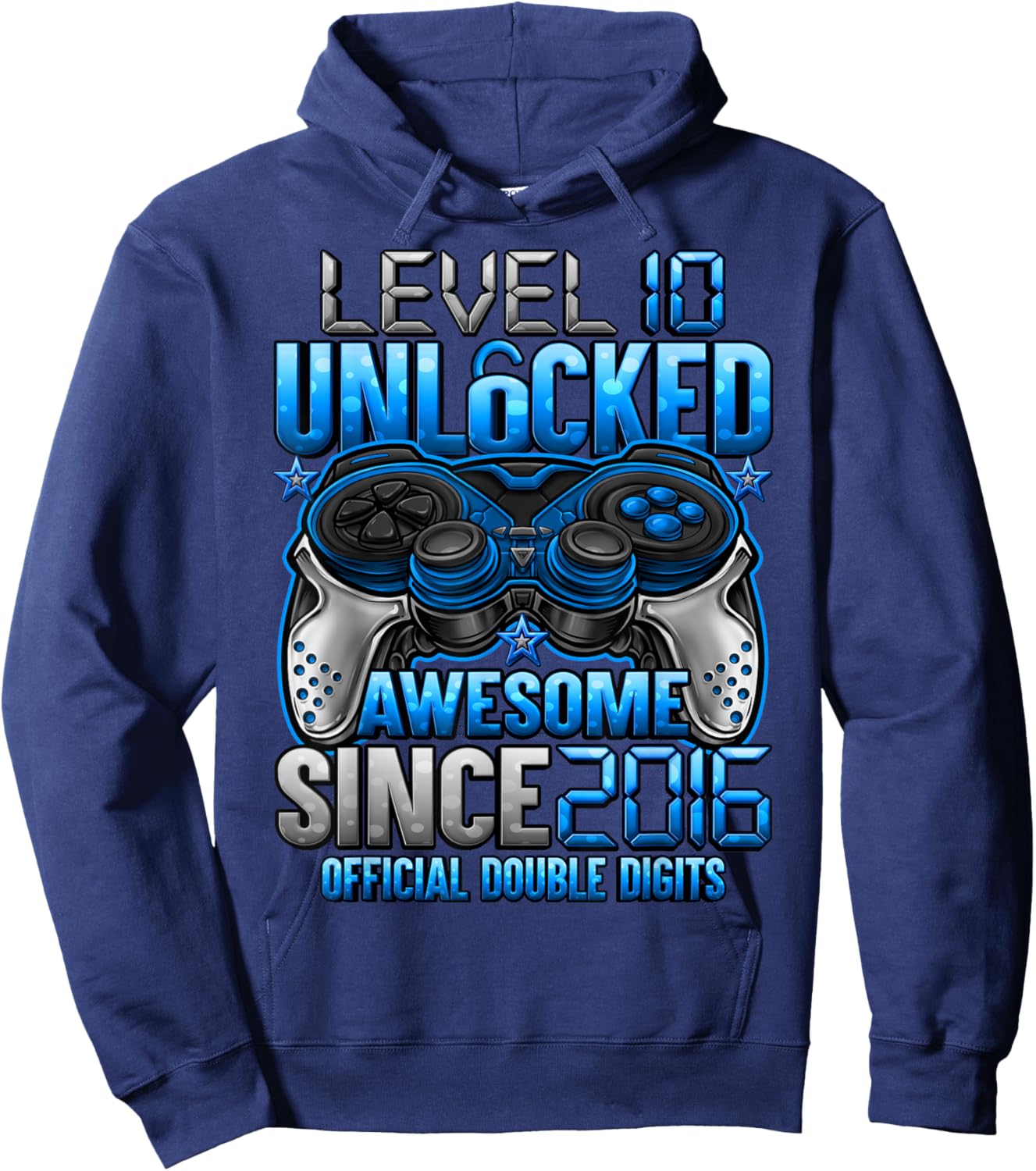 Official Double Digits Level 10 Unlocked 10th Birthday Boy Hoodie - Hoodie | Navy