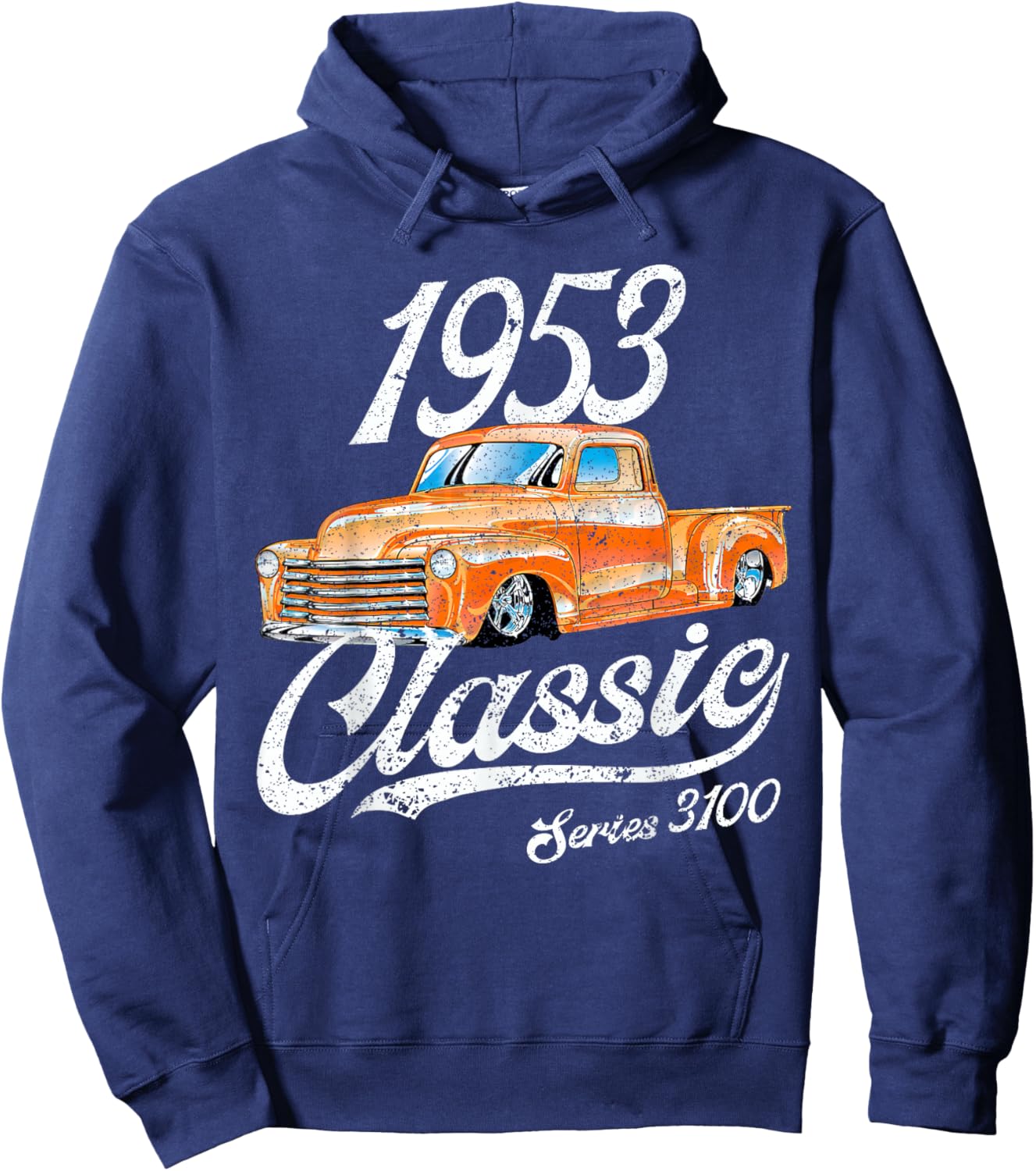 1953 53 Truck 3100 Classic Vintage Old Car USA Flag Hoodie - Hoodie | Navy