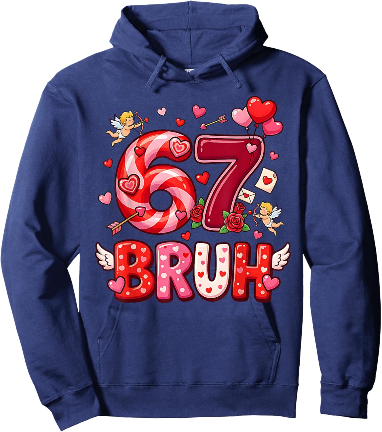 Six Seven 67 Bruh Meme Cool Valentine’s Day Heart Boys Kids Hoodie - Hoodie | Navy