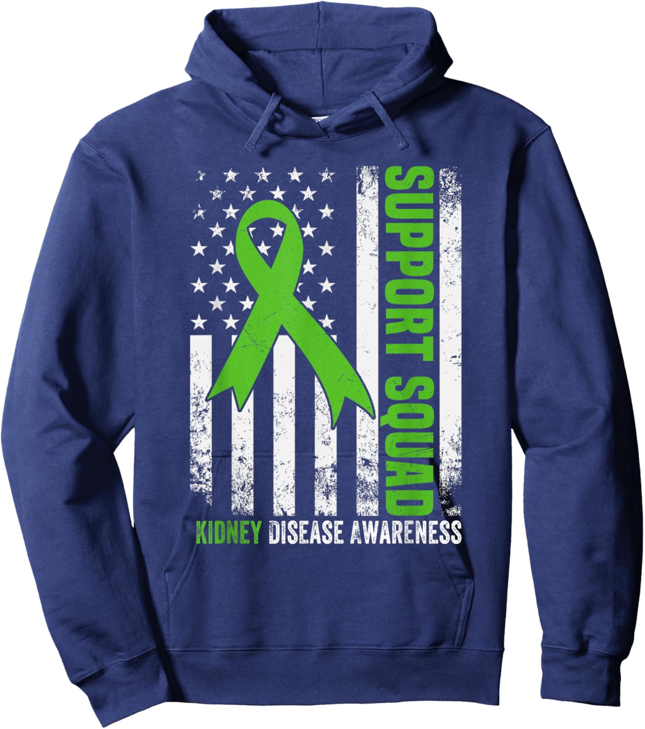 Support Squad American Flag Green Ribbon USA Kidney Disease Hoodie - Hoodie | Navy
