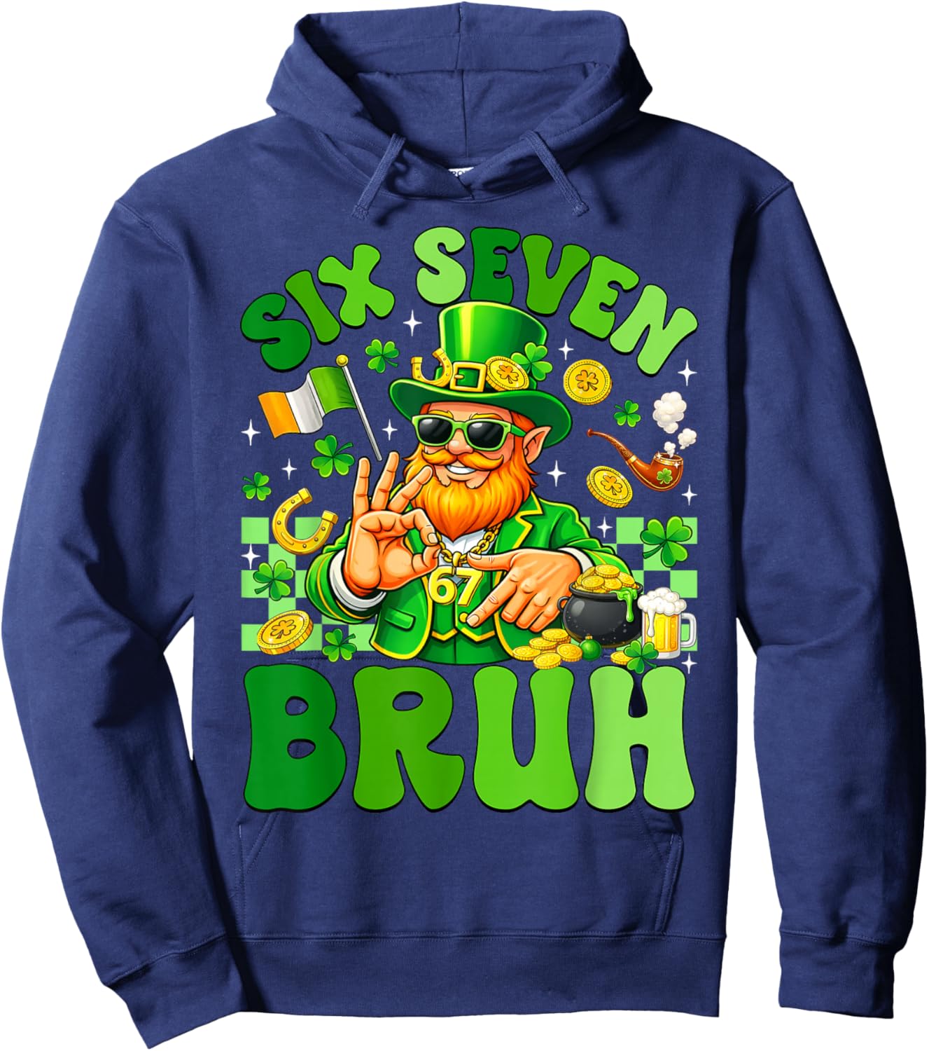 Six Seven Meme Leprechaun 6 7 Bruh St Patricks Day Boys Men Hoodie - Hoodie | Navy