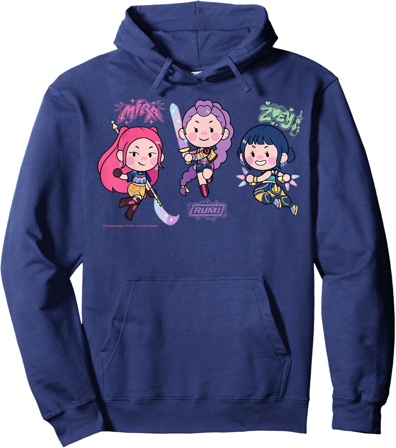 Kpop Demon Hunters Chibi Huntrix Mira Rumi and Zoey Cute Hoodie - Hoodie | Navy
