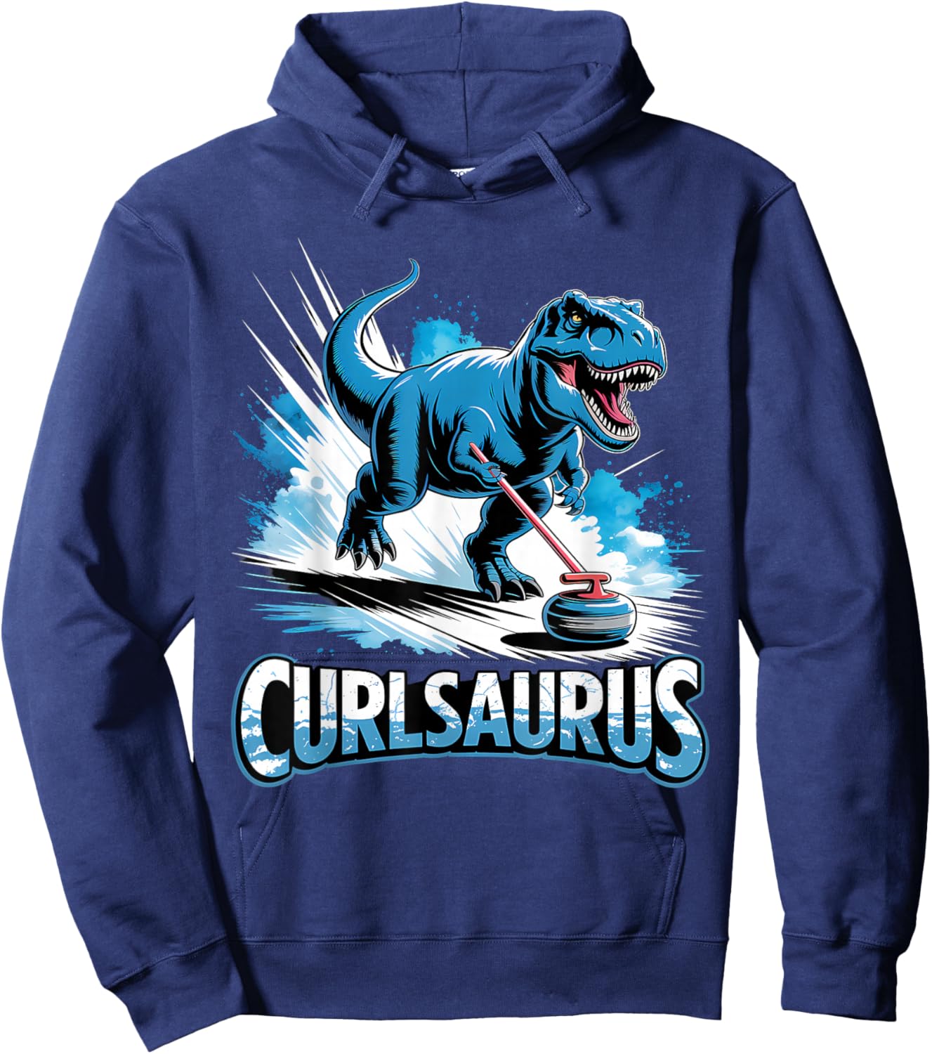 Curling Dinosaur Ice Curling Player T-Rex Dino Funny Curling Hoodie - Hoodie | Navy