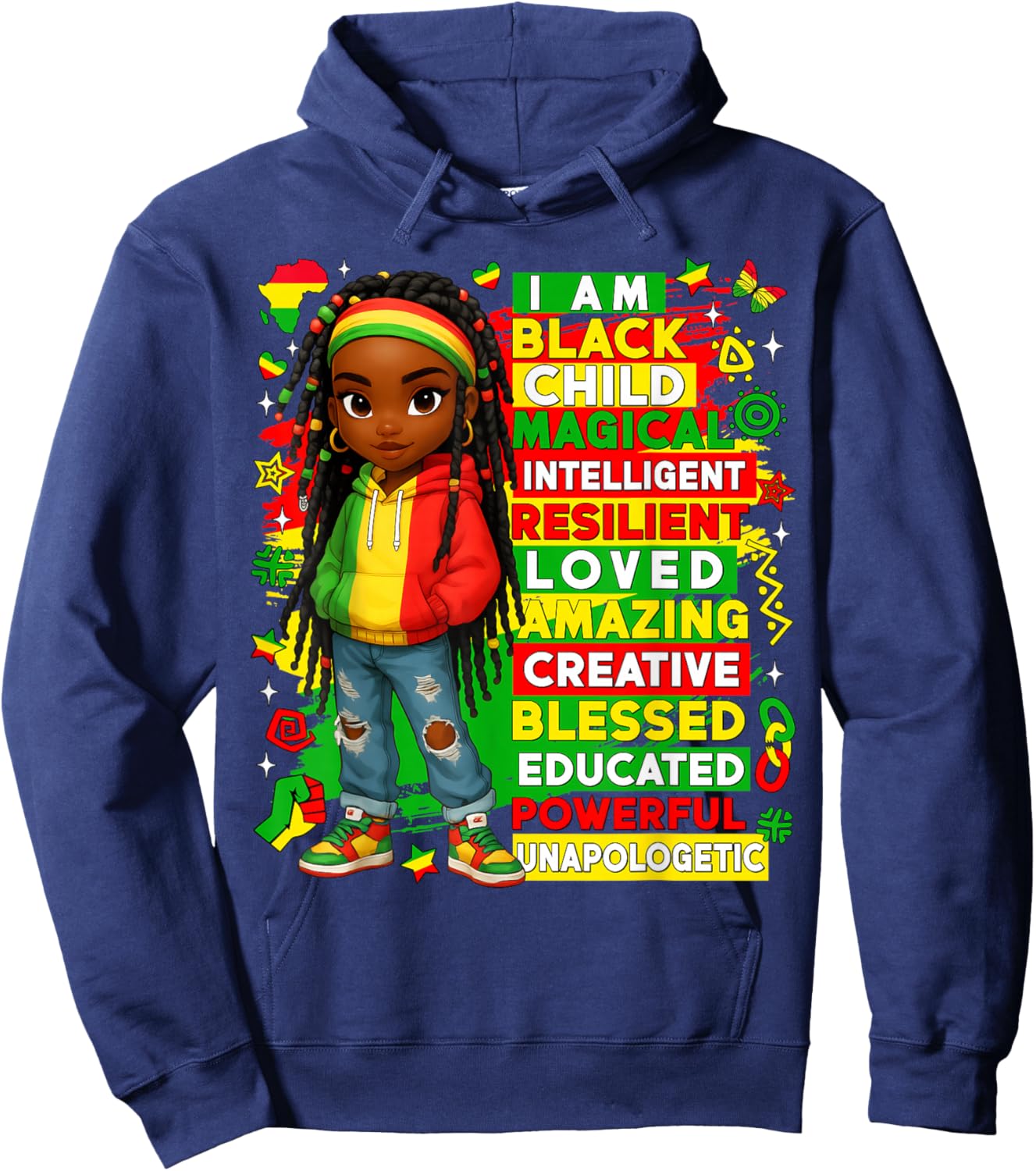 I Am Black Child Black History African American Kids Girls Hoodie - Hoodie | Navy