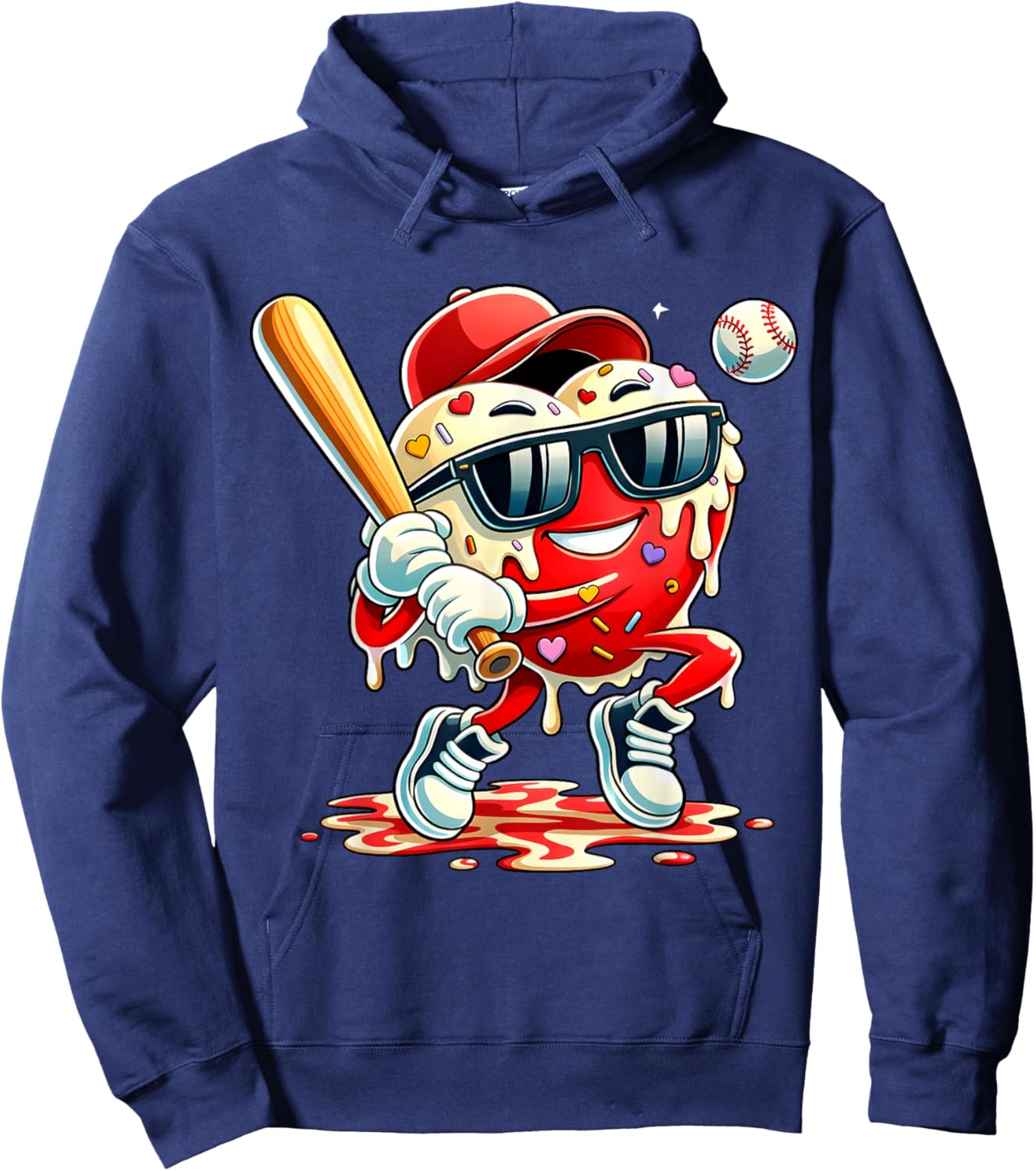 Valentines Day Heart Baseball Drip Ice Cream Boys Kids Men Hoodie - Hoodie | Navy