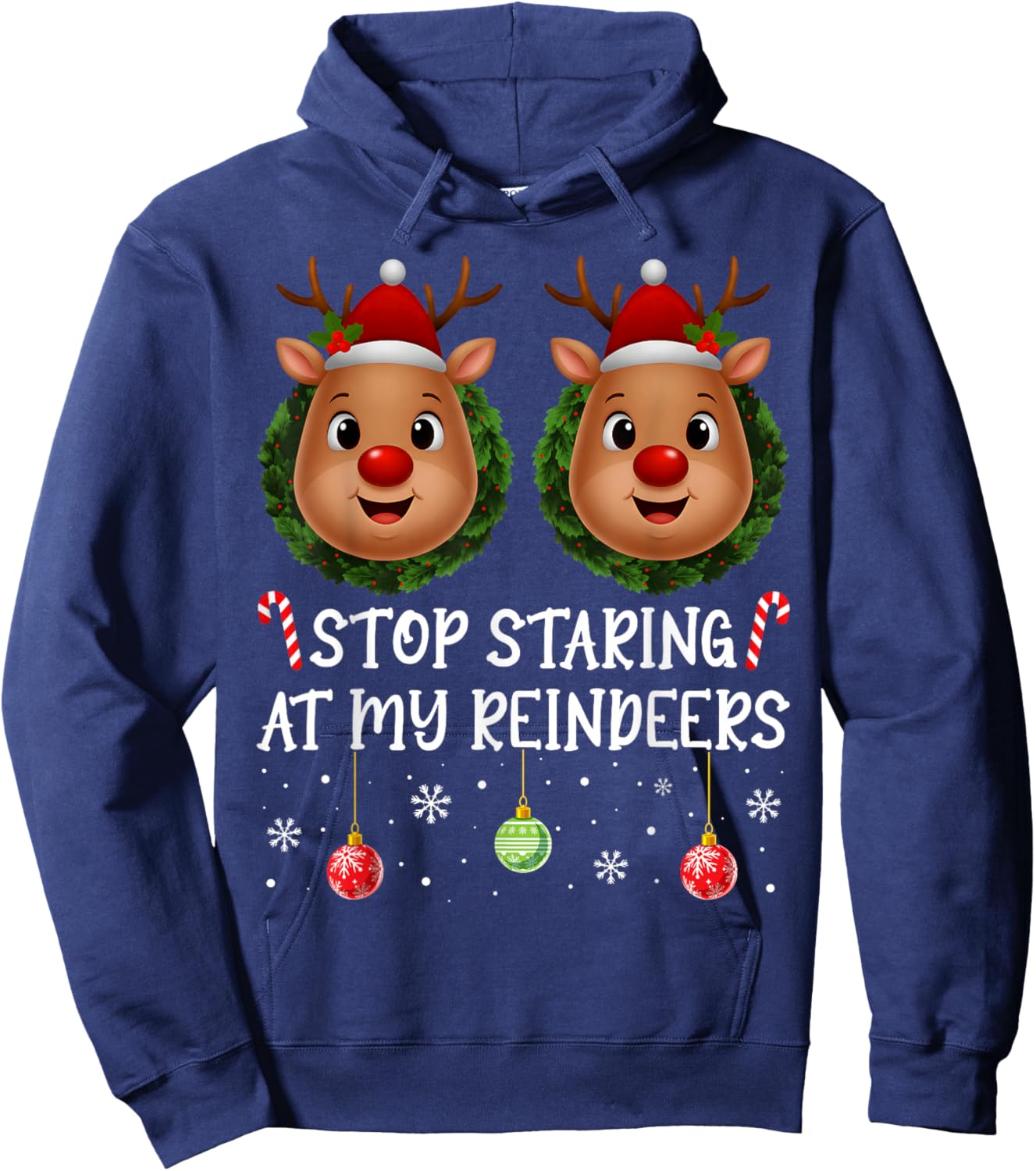 Stop Staring at My Reindeers Boobs Xmas Embarrassing Women Hoodie - Hoodie | Navy