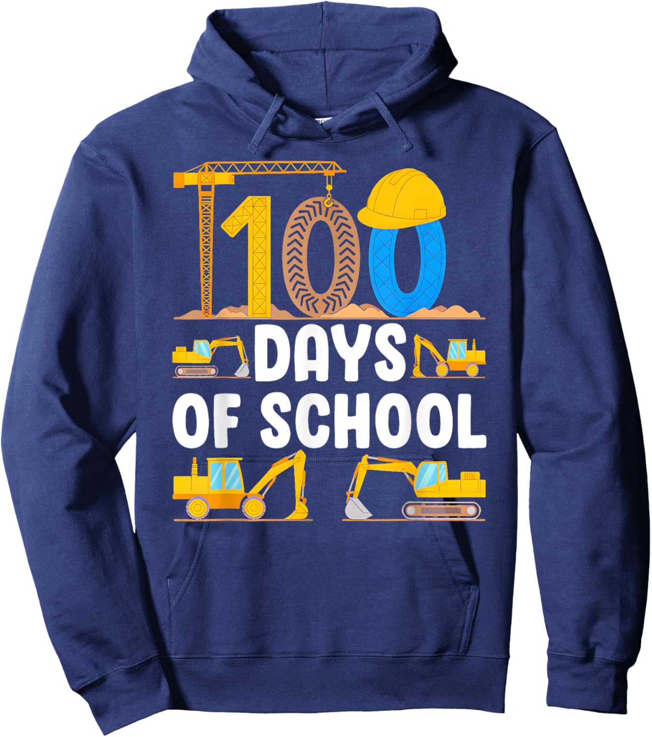100 Days of School Construction Vehicle Boys Kids 100th Day Hoodie - Hoodie | Navy