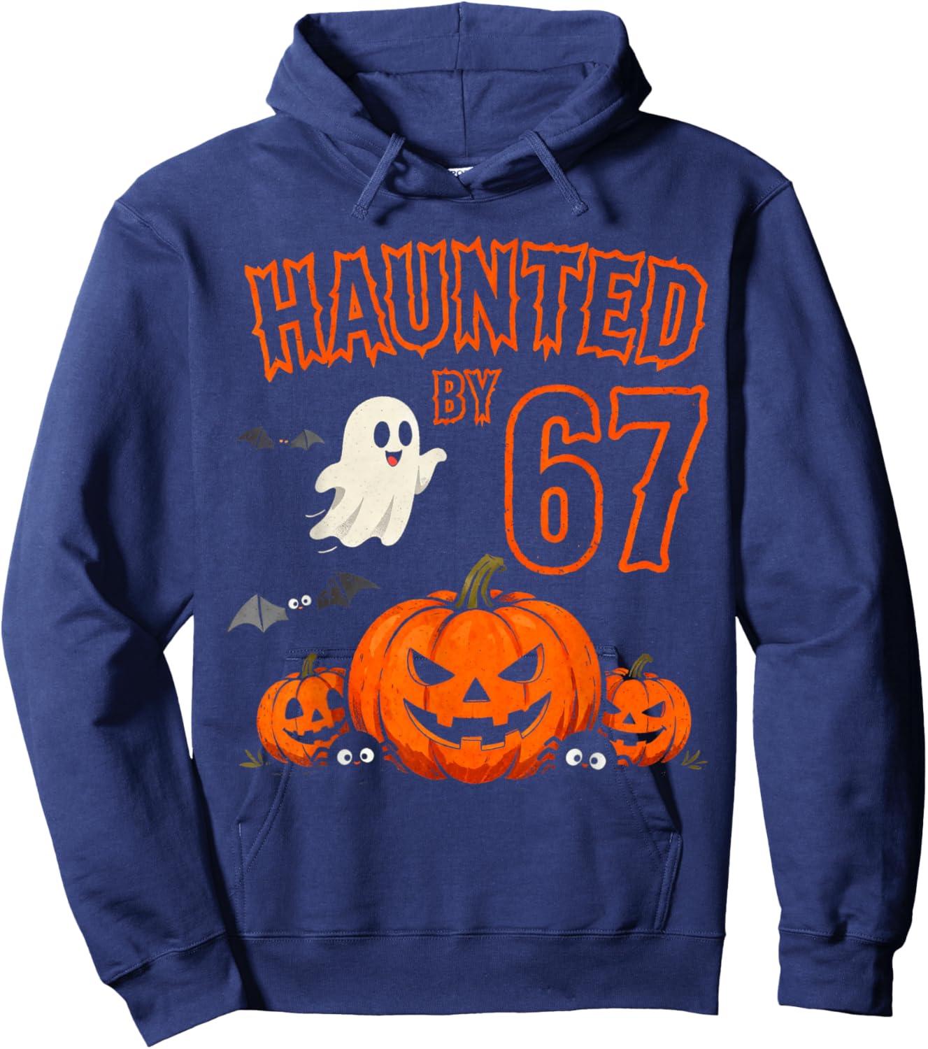 Halloween Haunted by 67 Halloween Six Seven Meme Pumpkin Hoodie - Hoodie | Navy