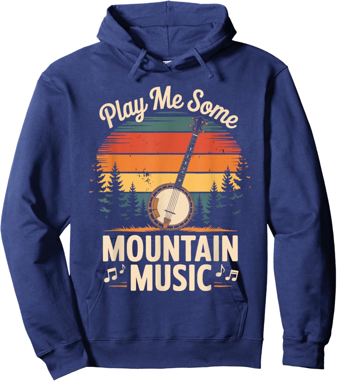 Play Me Some Mountain Music Retro Banjo Hoodie - Hoodie | Navy