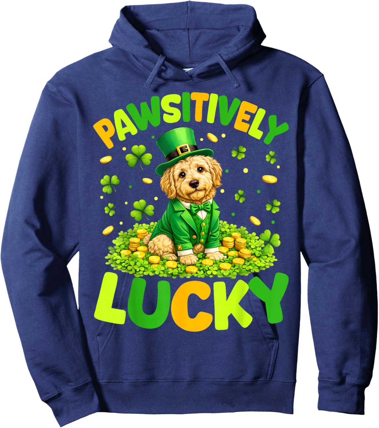 Pawsitively Lucky Goldendoodle Leprechaun St Patricks Day Hoodie - Hoodie | Navy