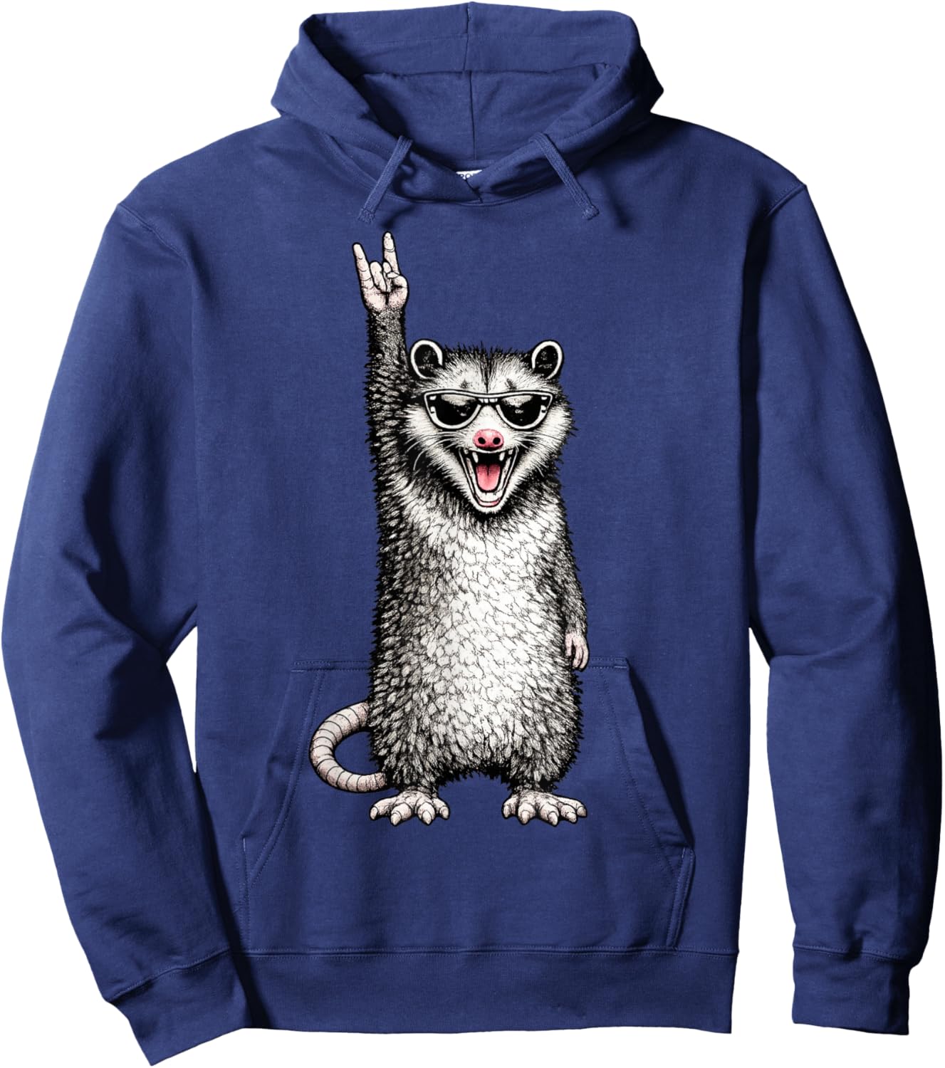 Funny Opossum Rock Hand Sunglasses Meme Design Hoodie - Hoodie | Navy
