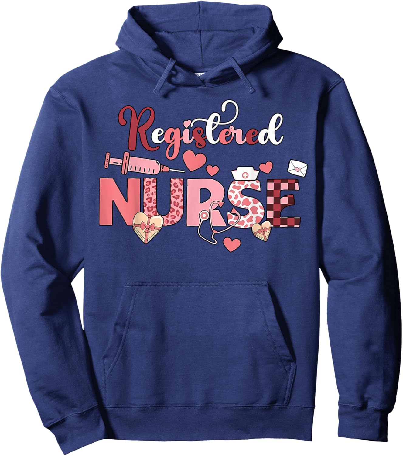 Registered Nurse Valentines Day Scrub Top Women Scrubs NICU Hoodie - Hoodie | Navy