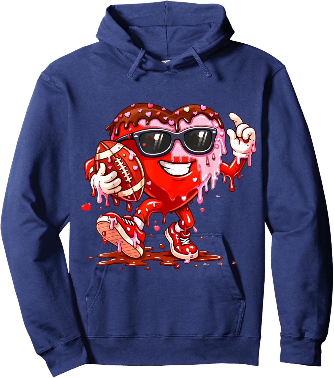 Drip Heart Football Valentines Day Ice Cream Boys Kids Hoodie - Hoodie | Navy