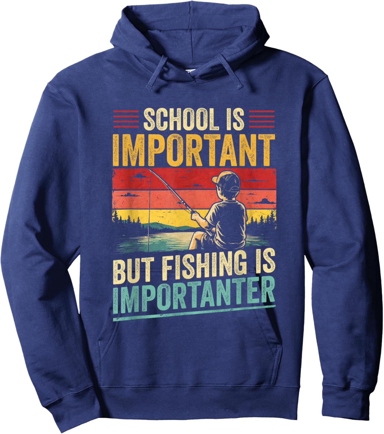 Boys Fishing Shirt School is Important Fishing Importanter Hoodie - Hoodie | Navy