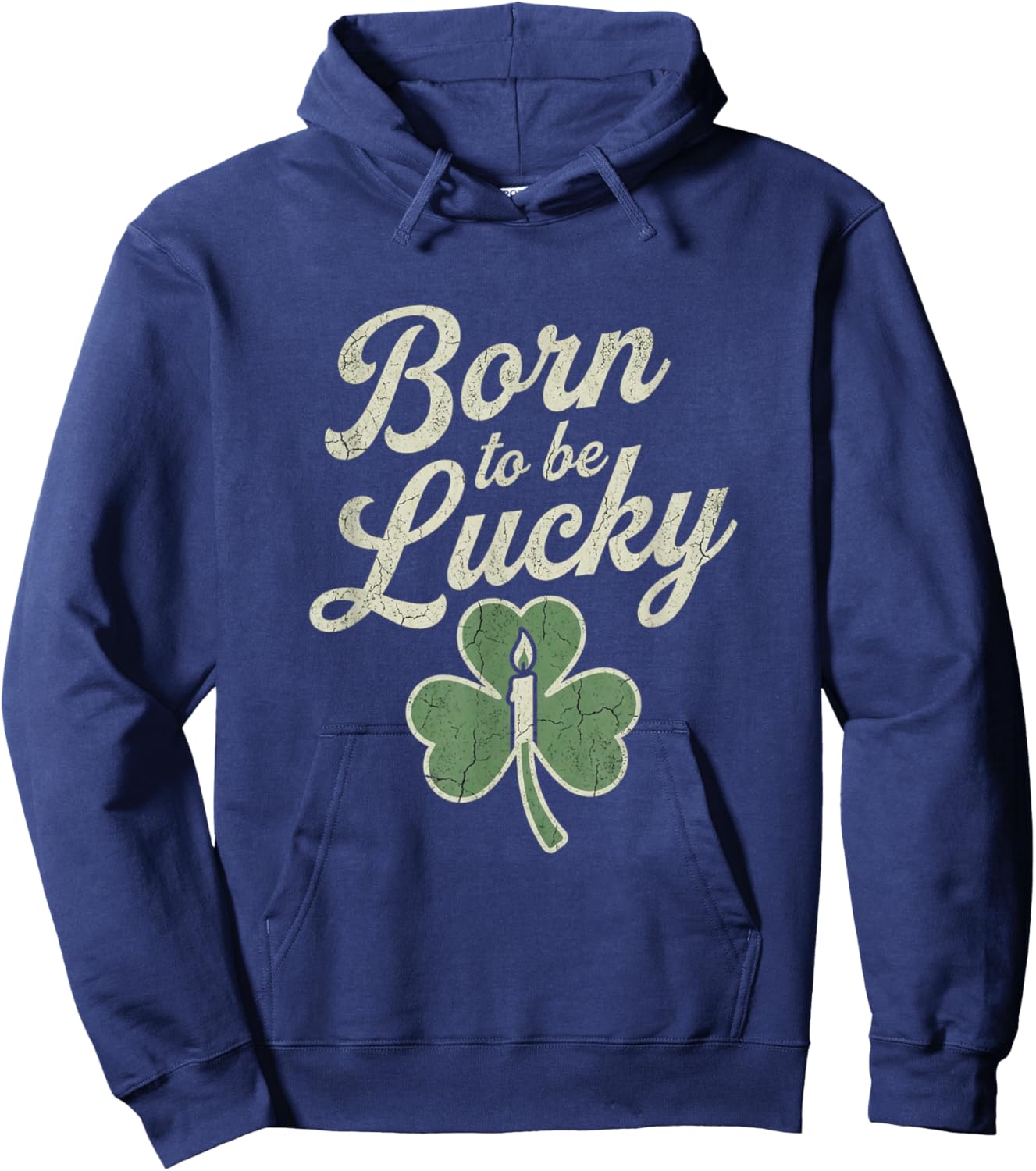 Born to Be Lucky Vintage Retro Shamrock Candle St Patricks Hoodie - Hoodie | Navy