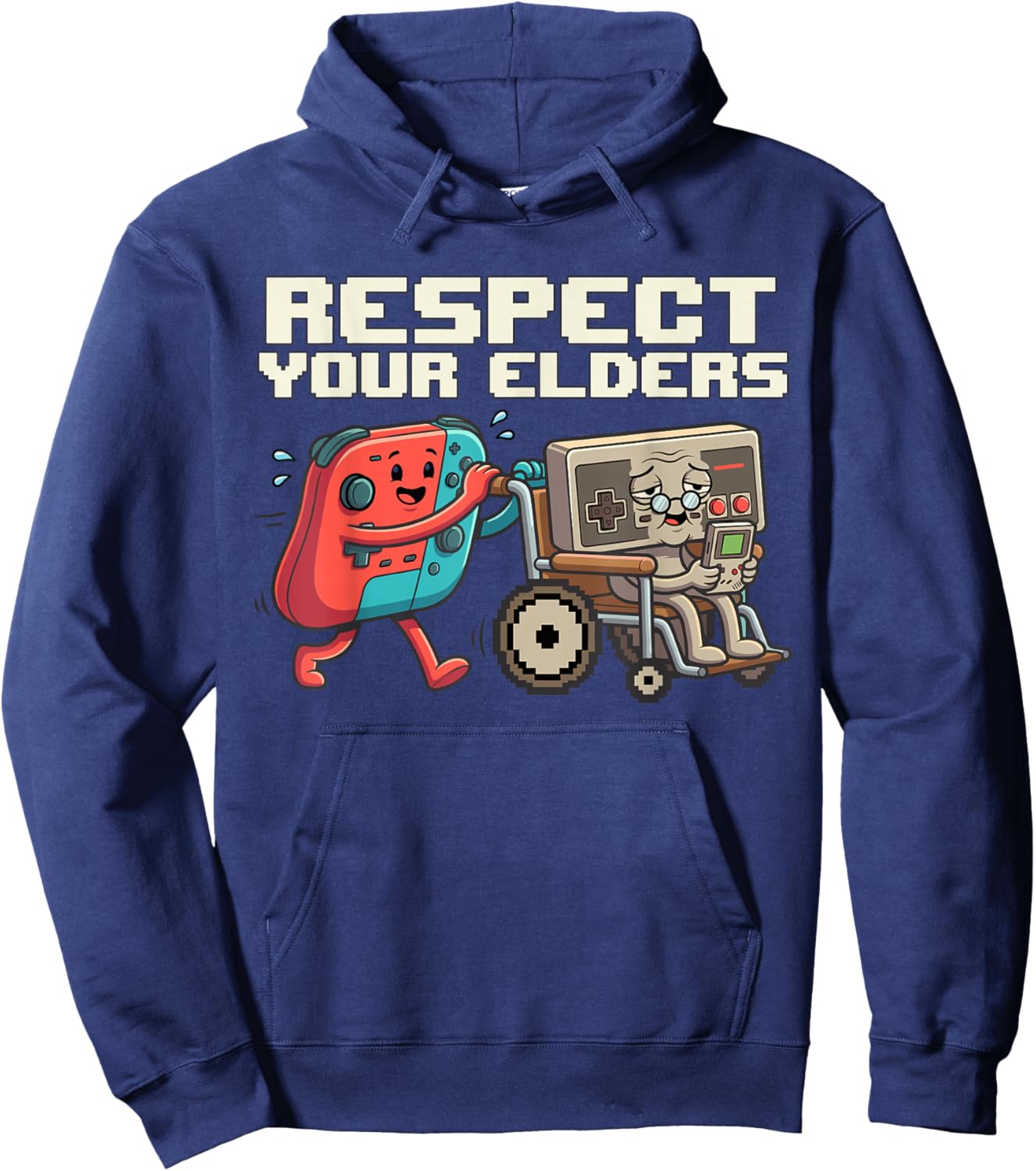 Respect Elders Retro Gaming Funny Gamer Controller 80s Hoodie - Hoodie | Navy