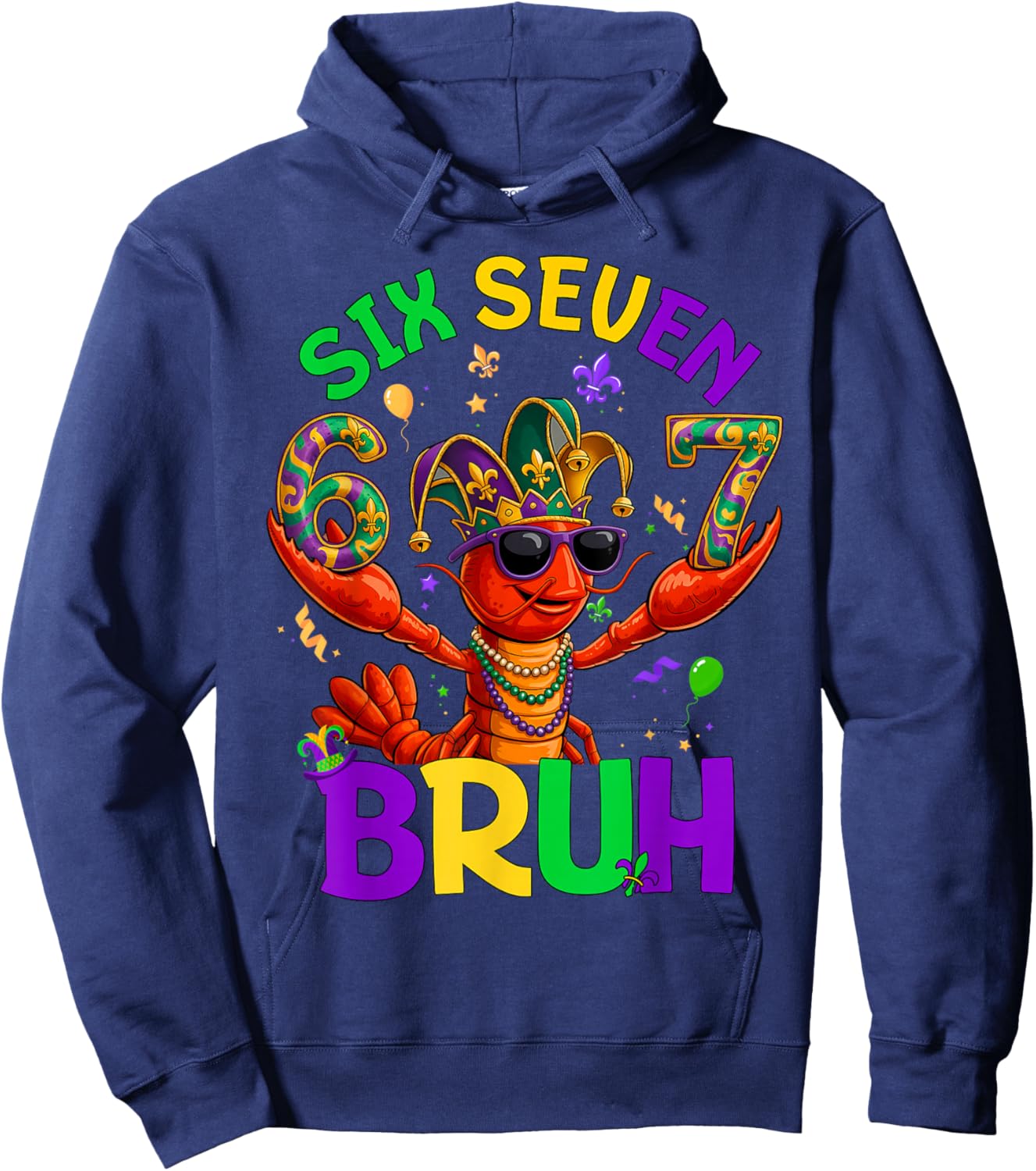 Bruh 67 Mardi Gras Crawfish Six Seven 6 7 Boys Mardi Gras Hoodie - Hoodie | Navy
